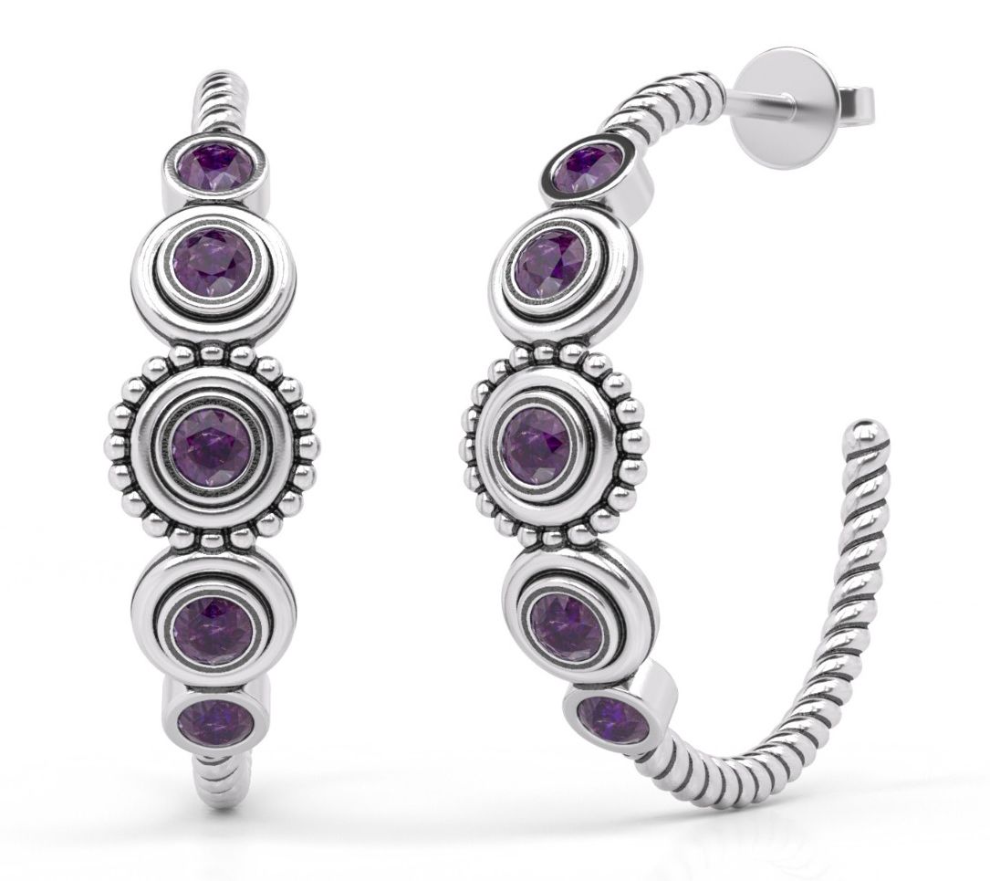 Or Paz Sterling Silver Textured Gemstone Hoop Earrings