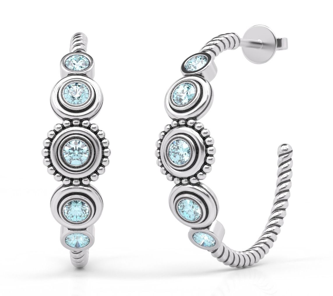 Or Paz Sterling Silver Textured Gemstone Hoop Earrings