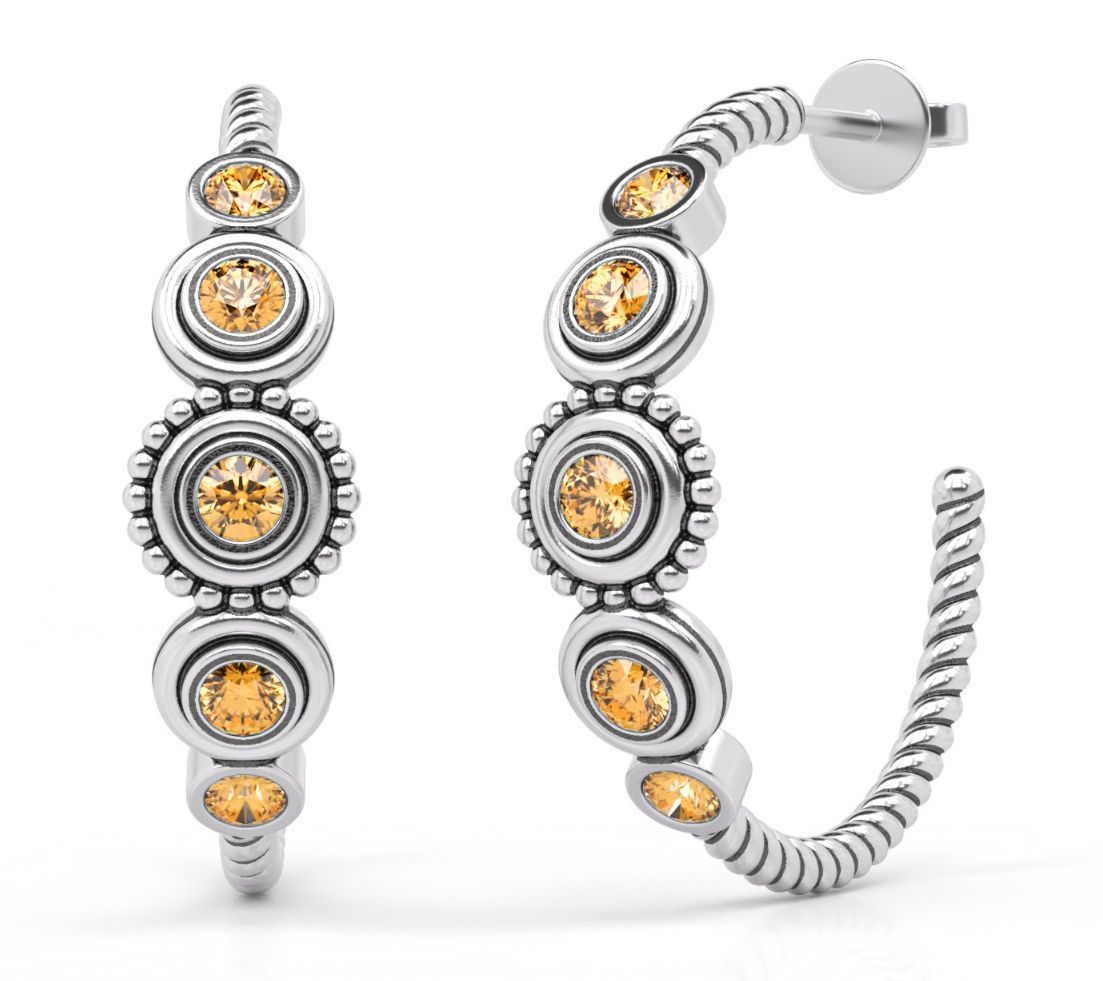 Or Paz Sterling Silver Textured Gemstone Hoop Earrings