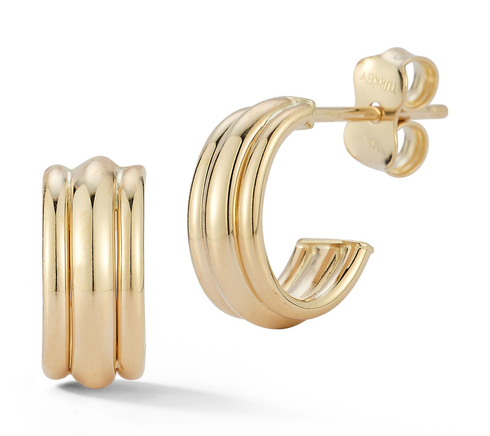Luminosa Gold Round Ribbed Huggie Hoop Earrings , 14K