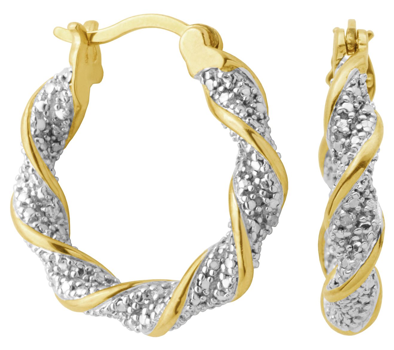 Two-Tone Sterling Diamond Accent Twist Hoop Earrings