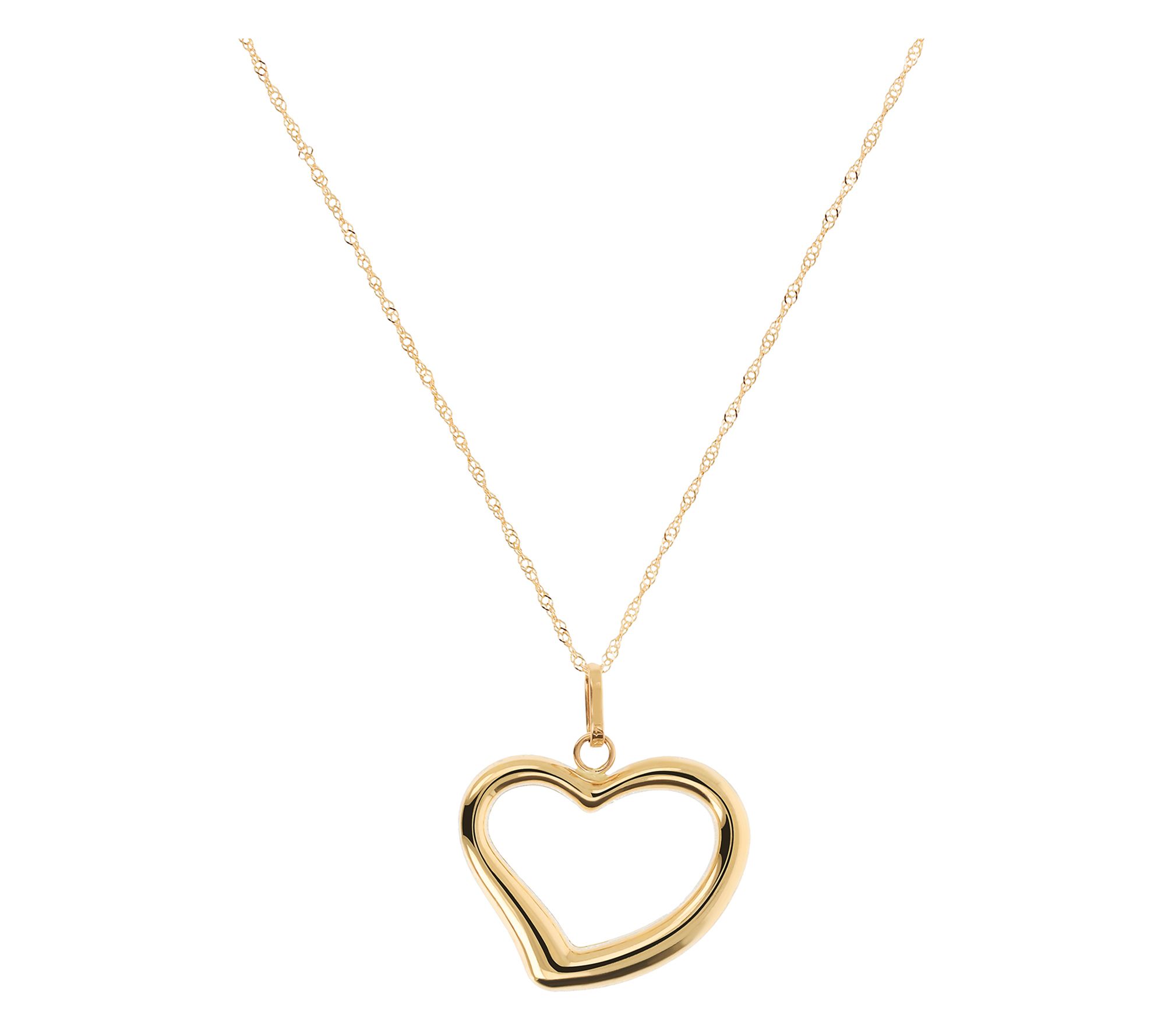 Italian Gold Open Heart Pendant w/ Chain, 14K