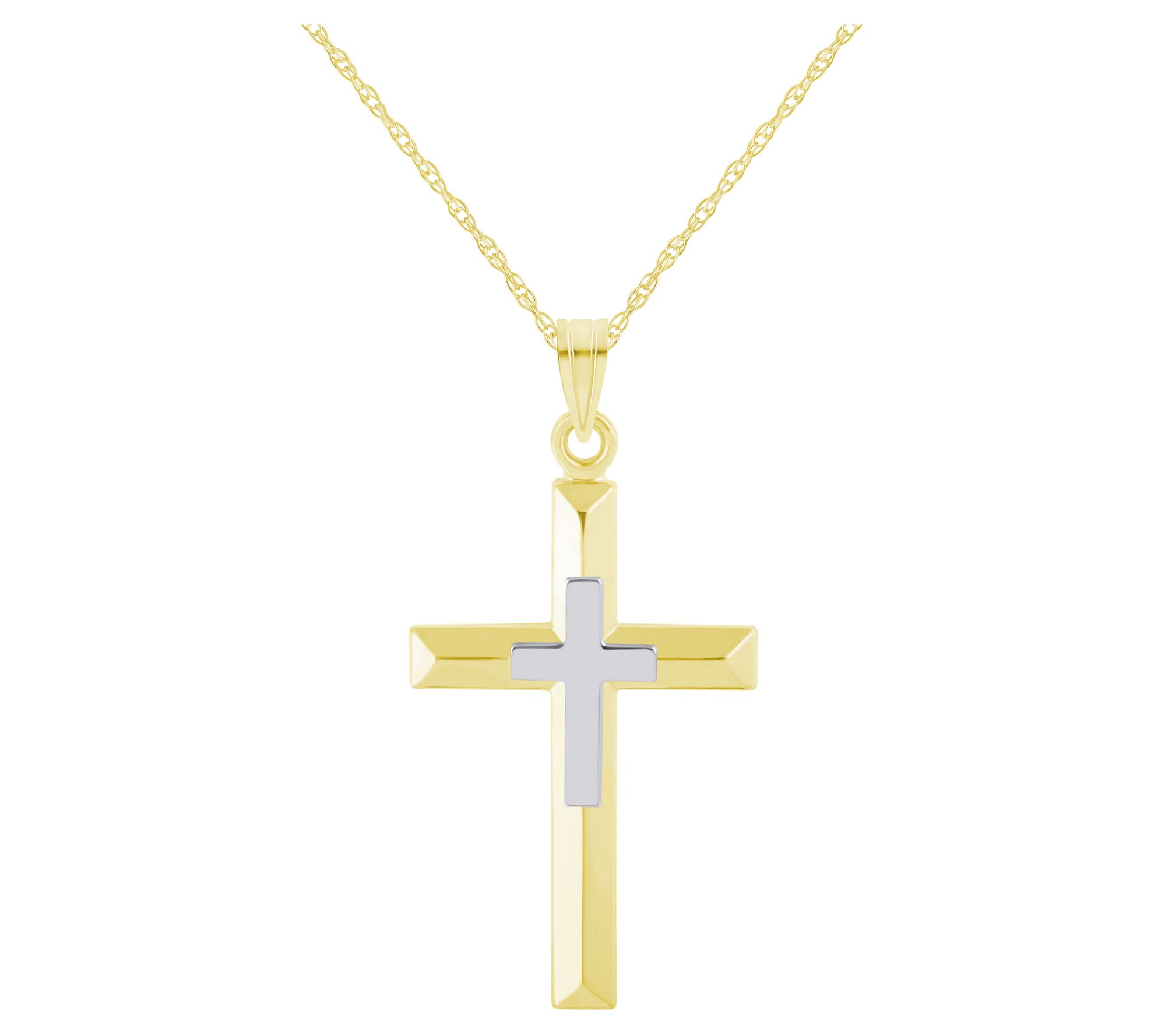 14K Gold Two-Tone Cross Pendant w/ Chain