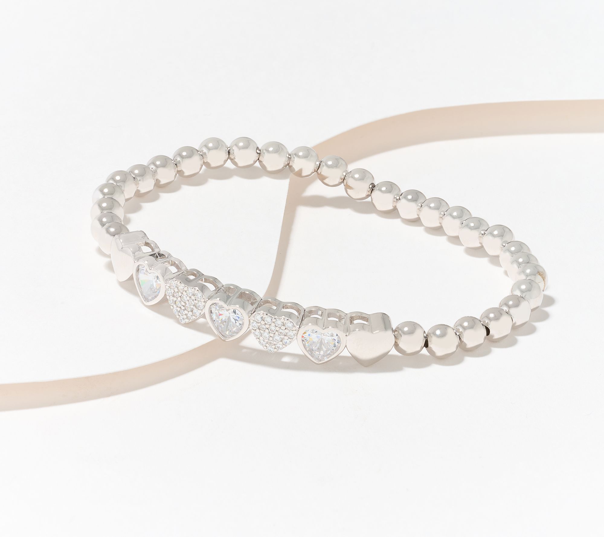  Diamonique x Kathy Levine Heart and Soul Stretch Bracelet, Sterl