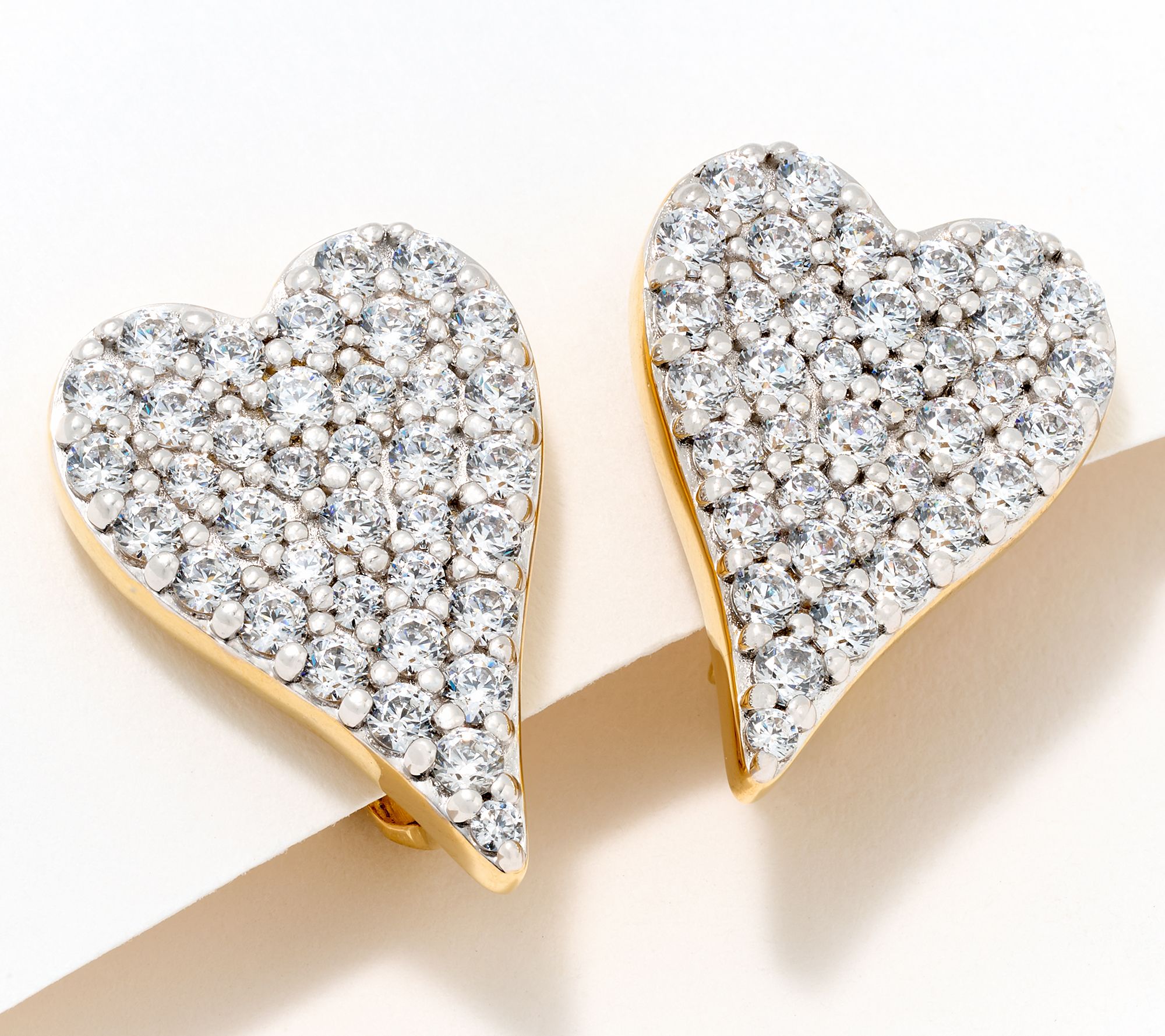 Diamonique x Jennifer Miller Elongated Pave Heart Clip On, Sterling Silver