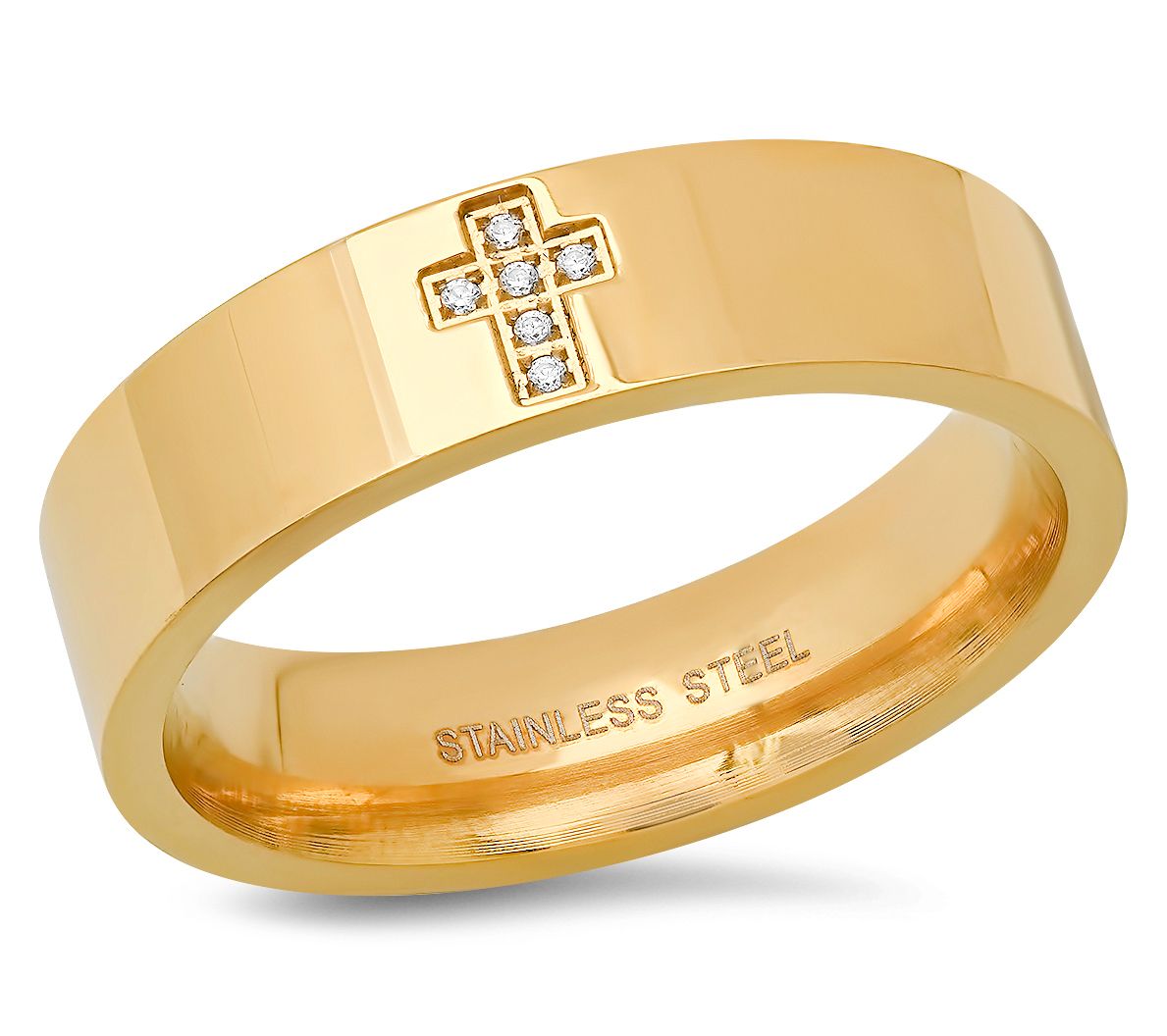 Steel By Design Men's 18K Gold Plated Cross Band Ring