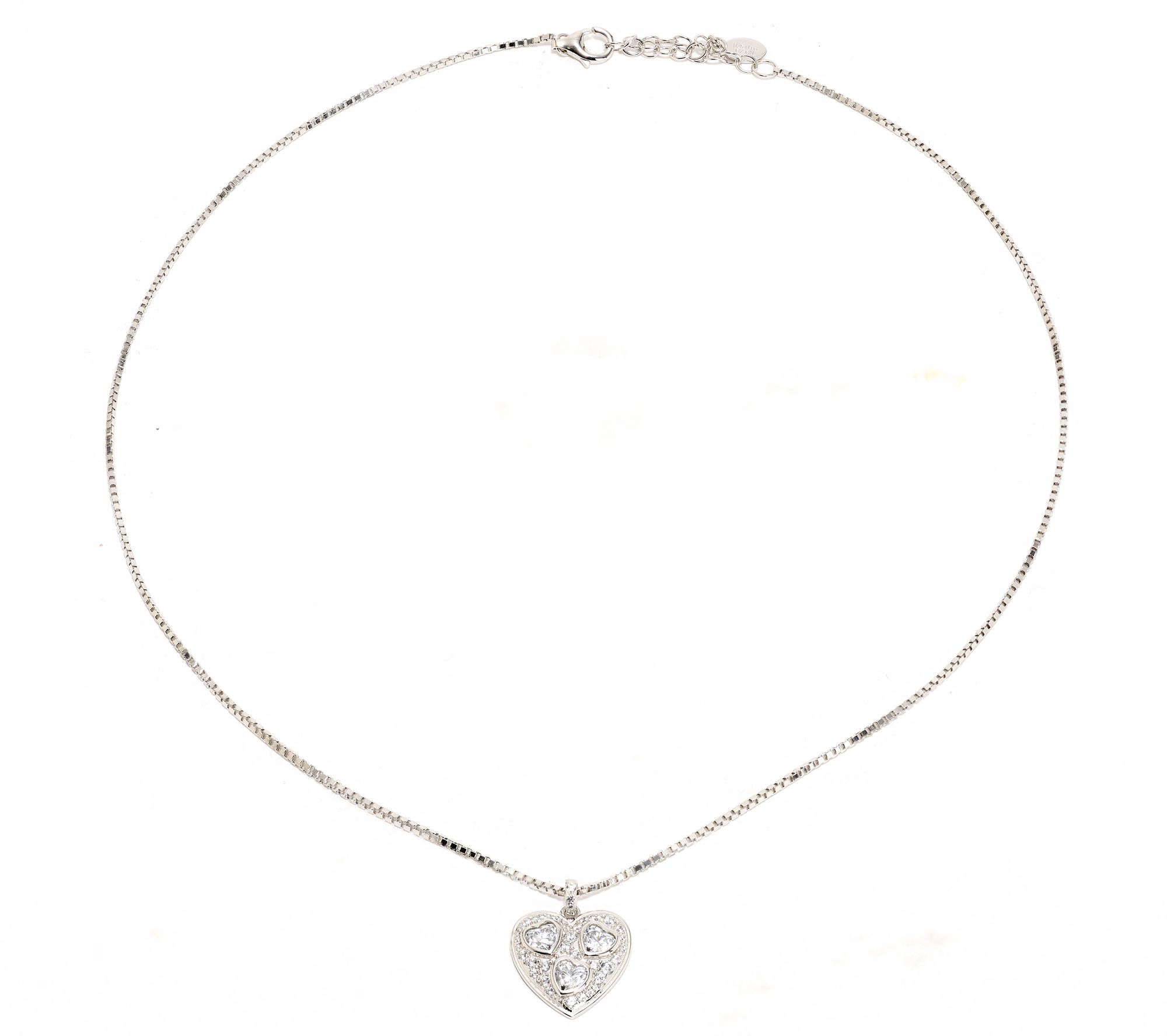 Diamonique x Kathy Levine Three for All Heart Necklace Sterling Silver