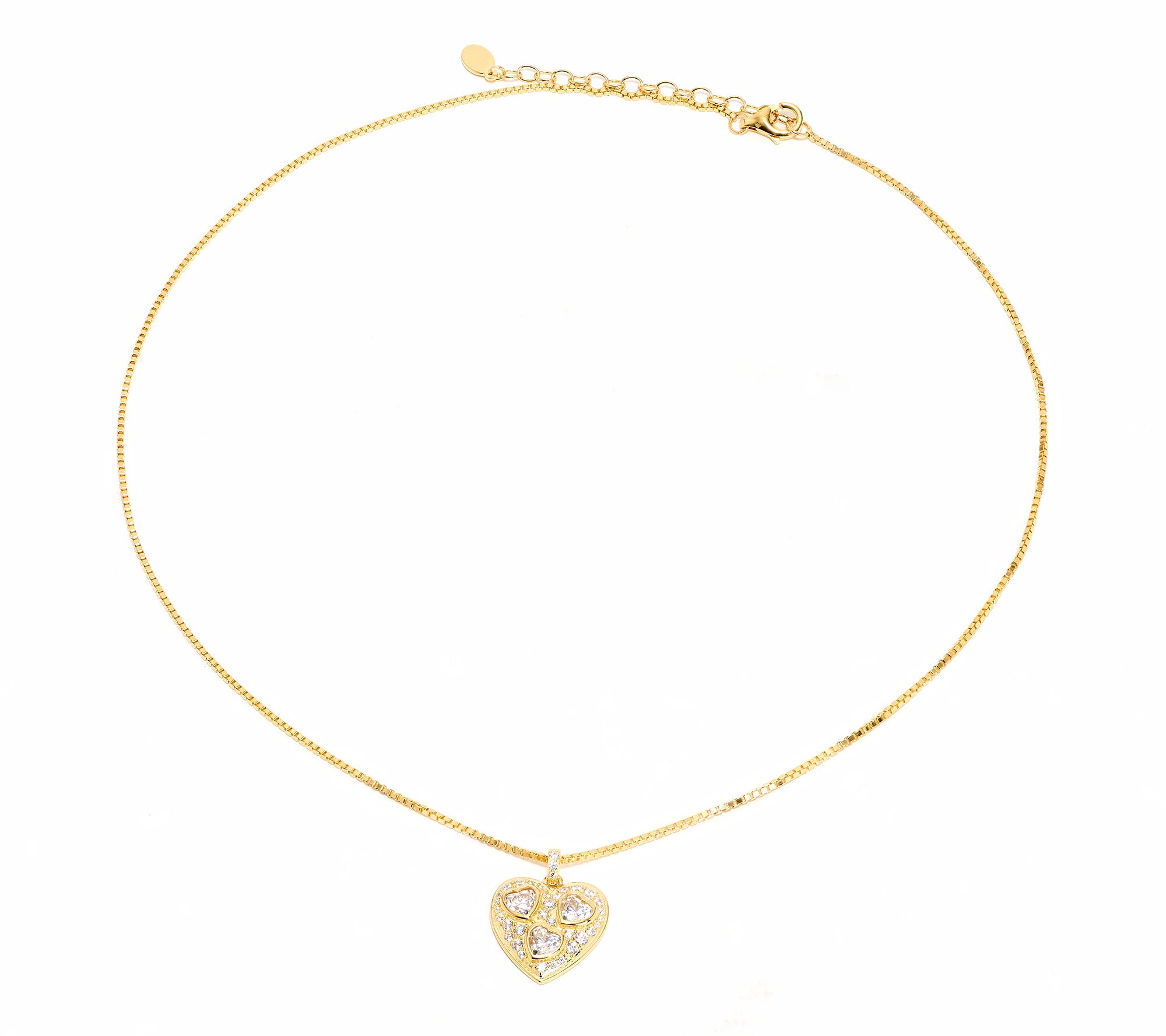 Diamonique x Kathy Levine Three for All Heart Necklace Sterling Silver