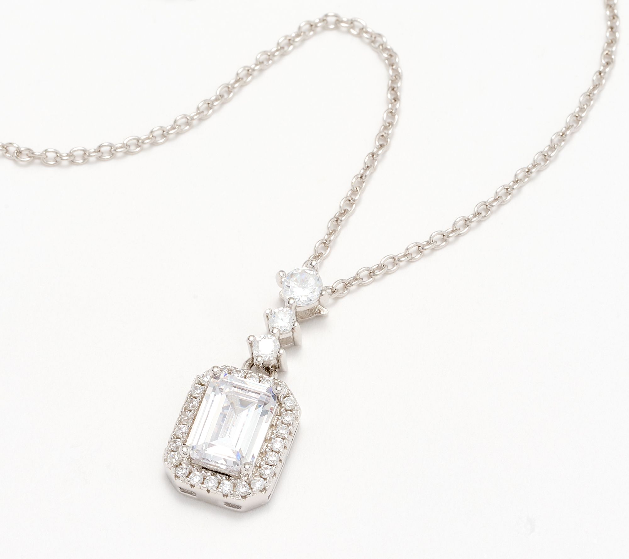As Is Diamonique Emerald Cut Pendant Necklace Sterling Silver