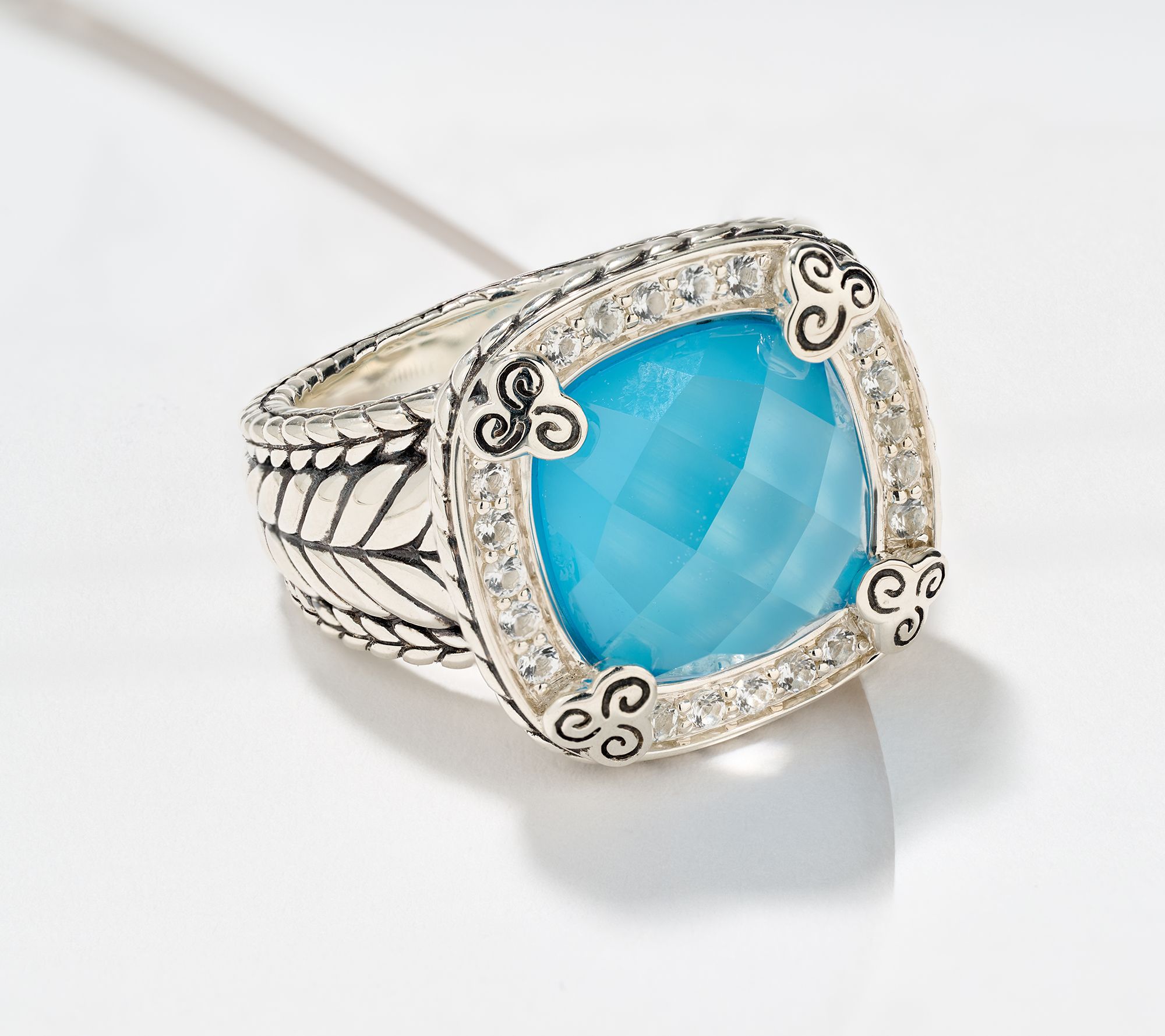 JAI Ireland Sterling Silver Celtic Swirl Doublet Gemstone Ring