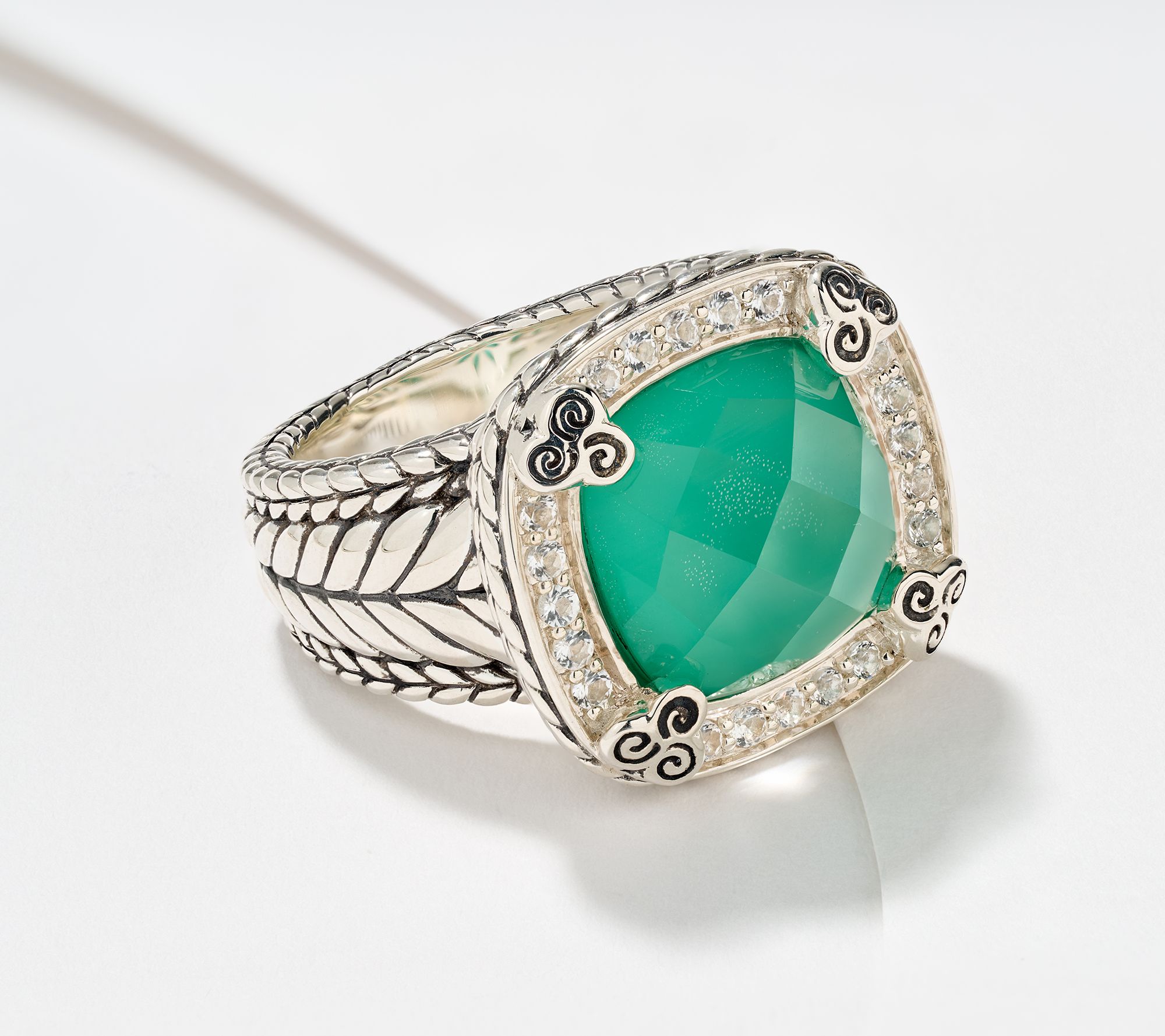 JAI Ireland Sterling Silver Celtic Swirl Doublet Gemstone Ring