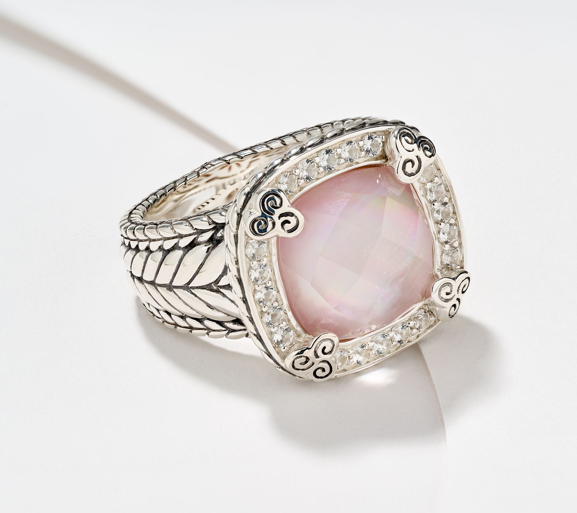 JAI Ireland Sterling Silver Celtic Swirl Doublet Gemstone Ring