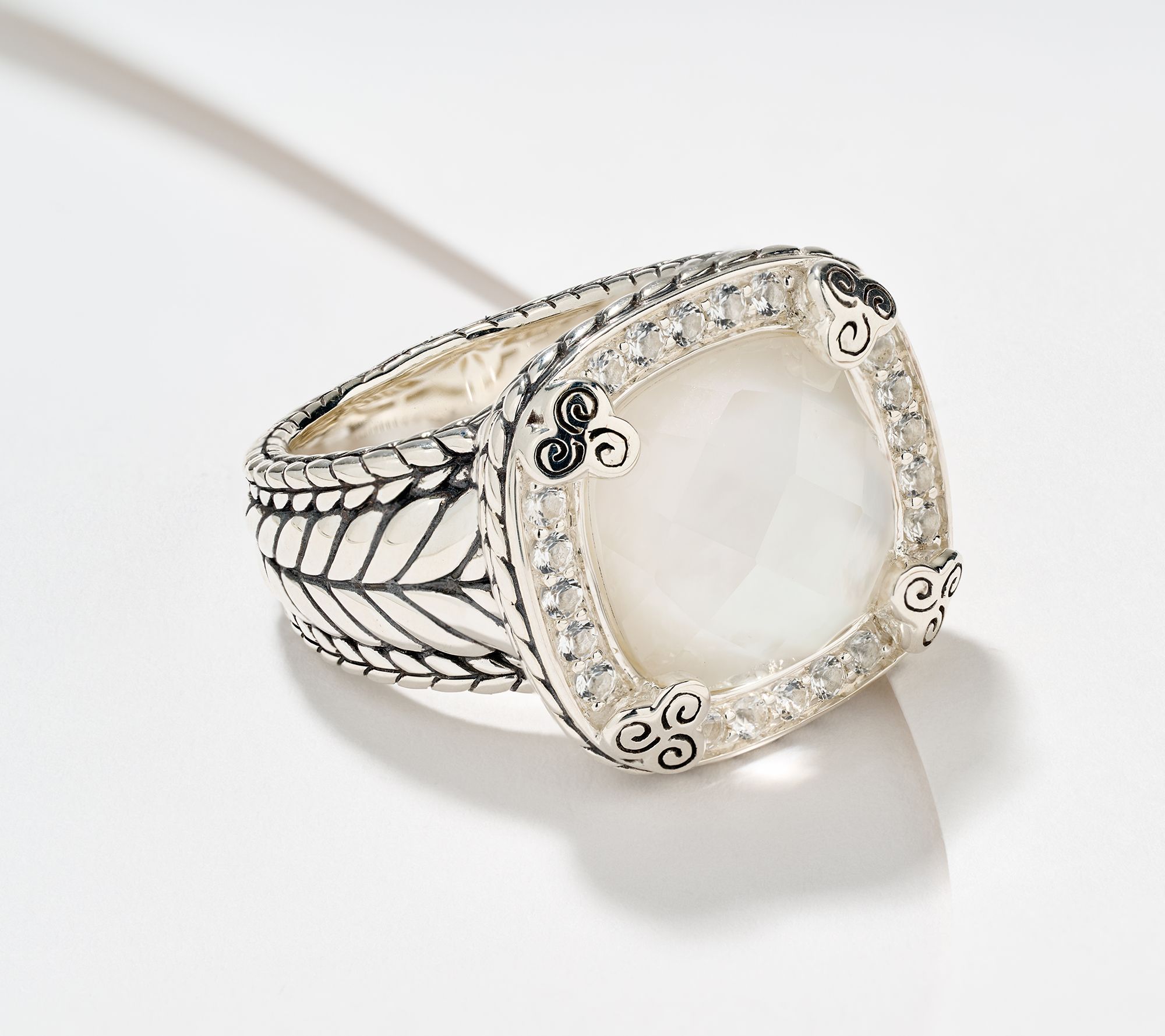 JAI Ireland Sterling Silver Celtic Swirl Doublet Gemstone Ring