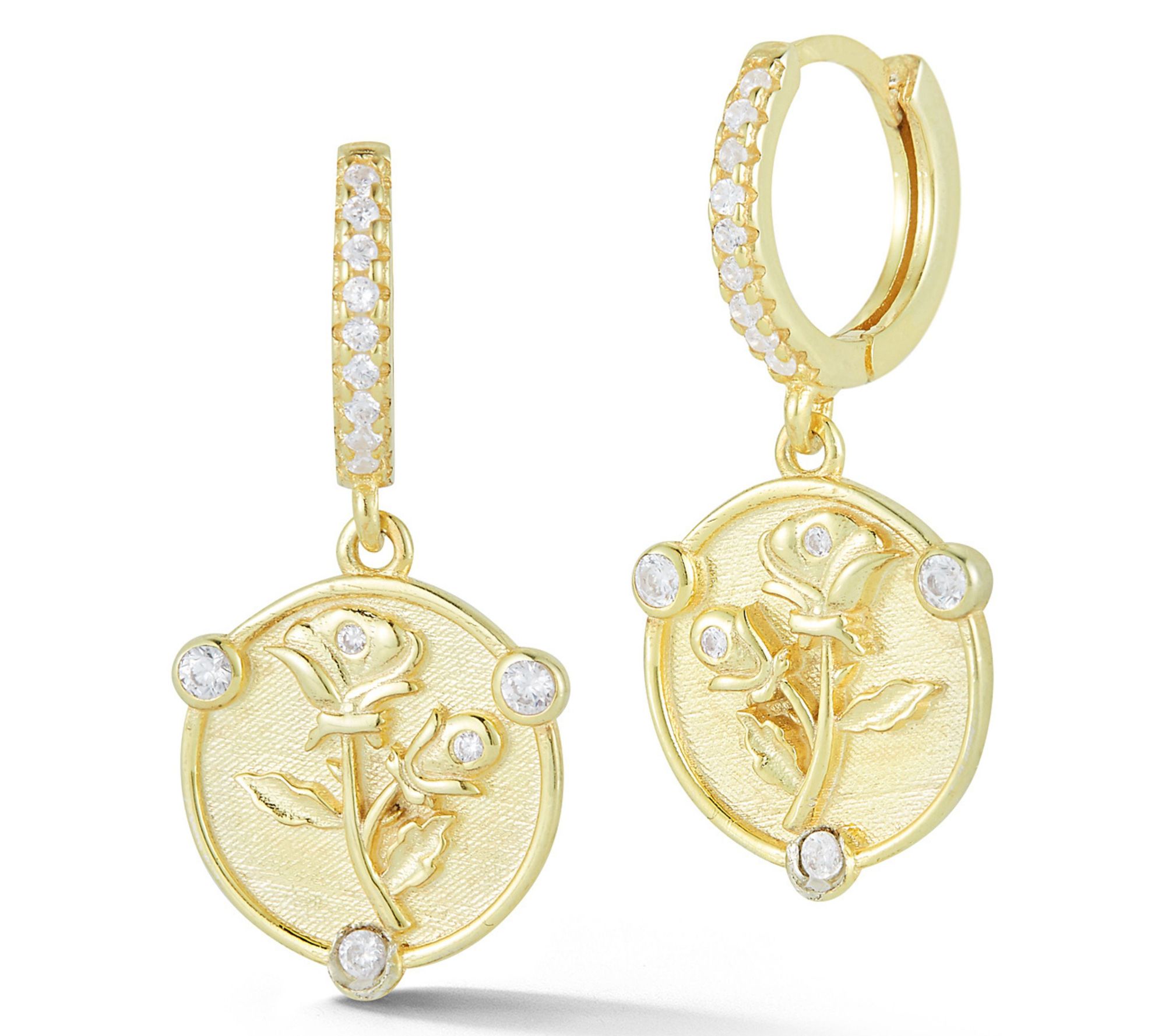 Sterlina Silver Rose Disc Charm Hoop Earrings,Sterling