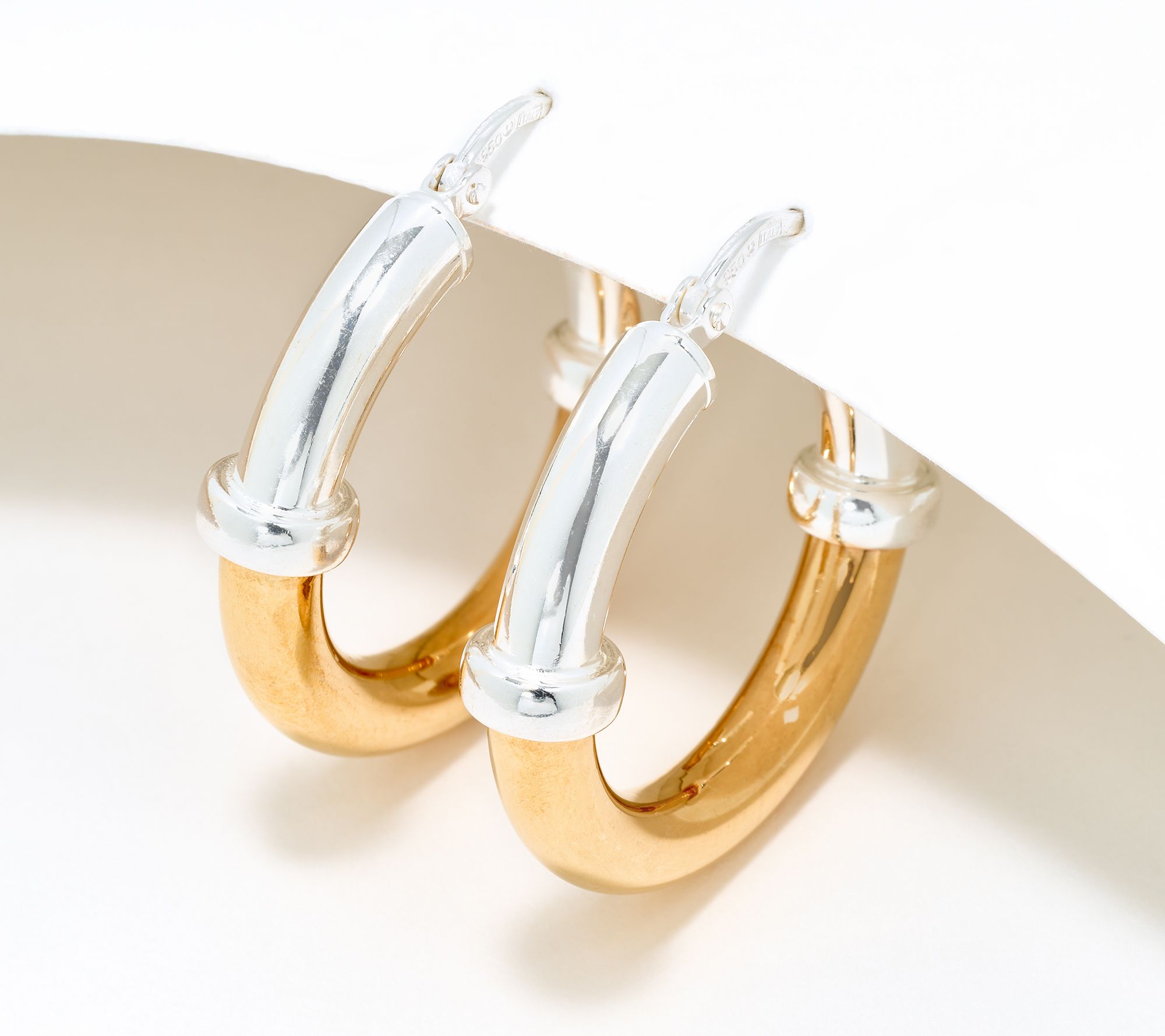 "As Is" UltraFine 950 Silver Round Two Tone Hoop Earrings