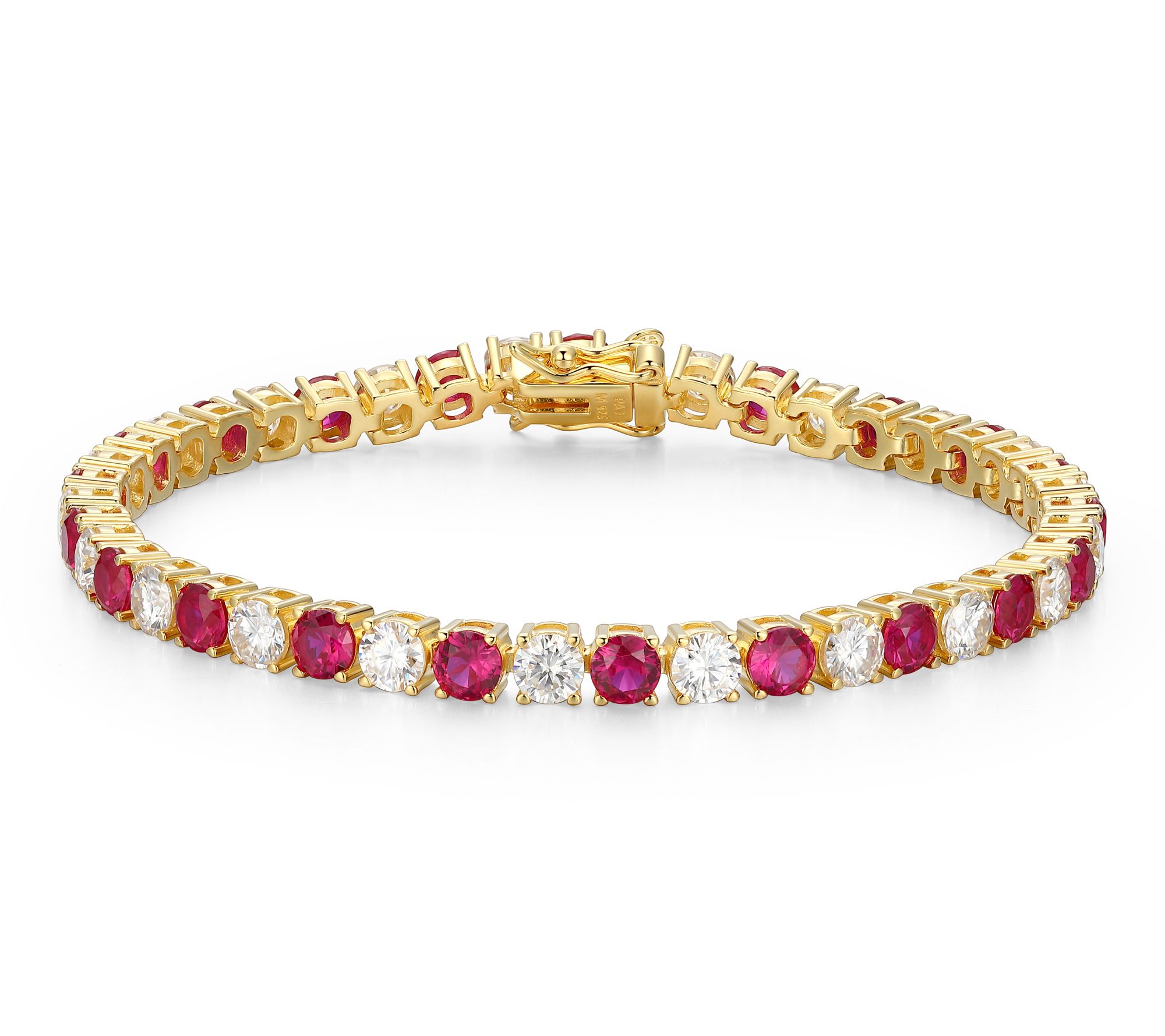 Moissanite & Created Ruby Tennis Bracelet, 18KGold Plated