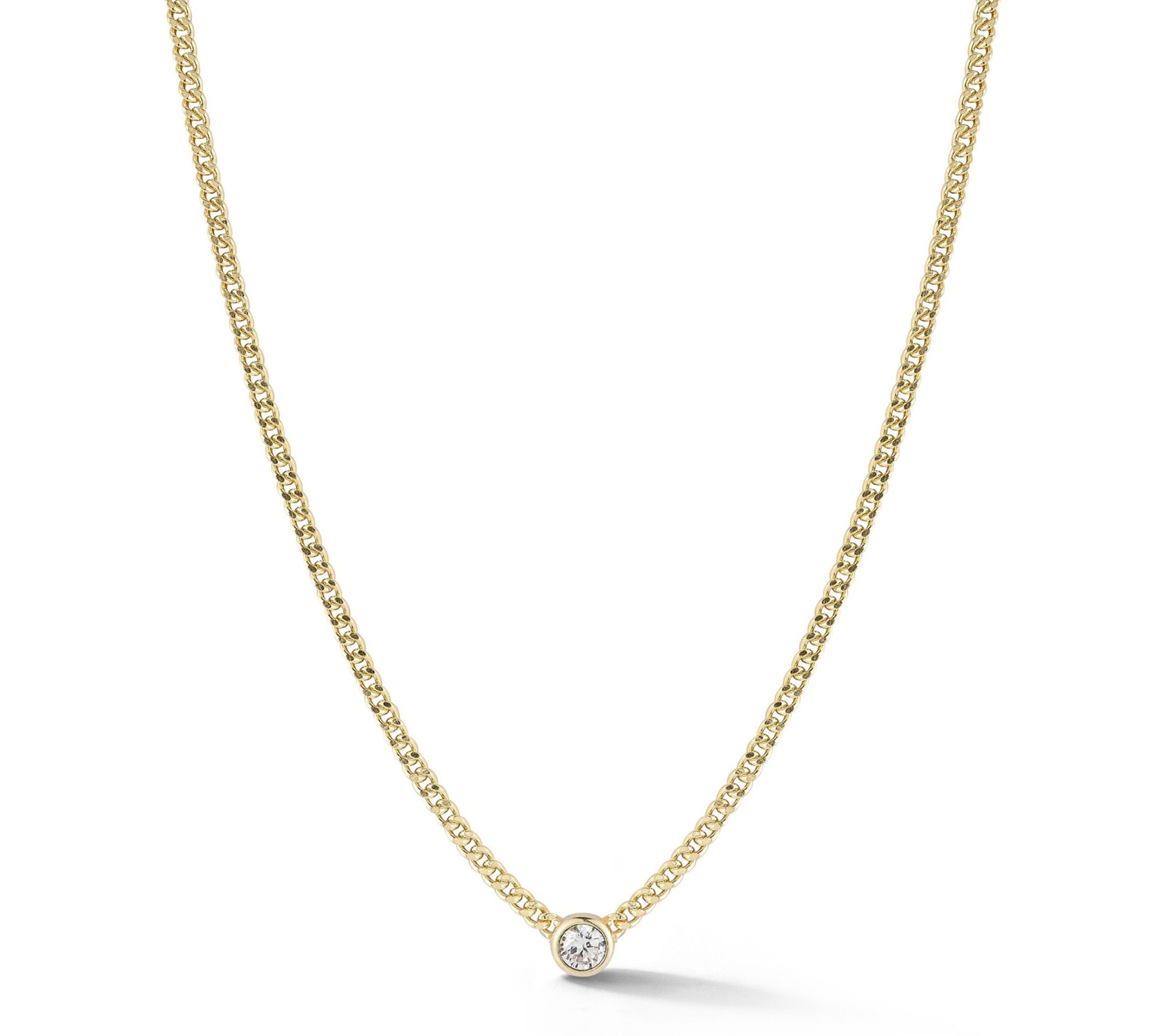 Sterlina Silver Solitaire Curb Chain Necklace,Sterling