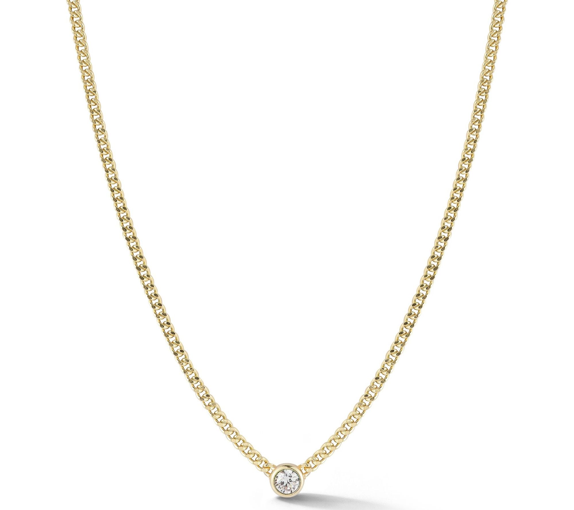 Sterlina Silver Solitaire Curb Chain Necklace,Sterling