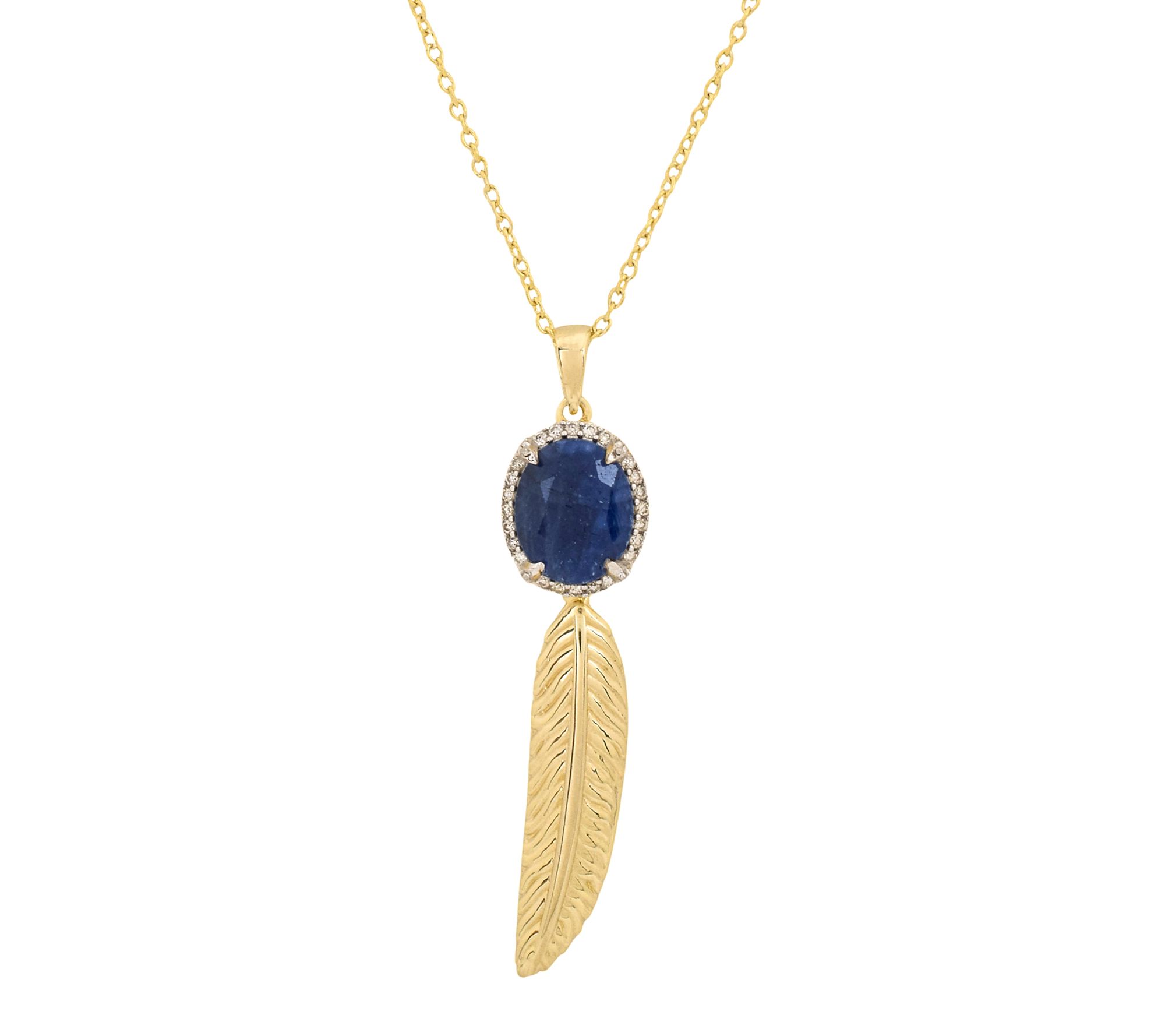 Affinity Gems Sapphire & Diamond Pendant w/ Chain, 14K Plated