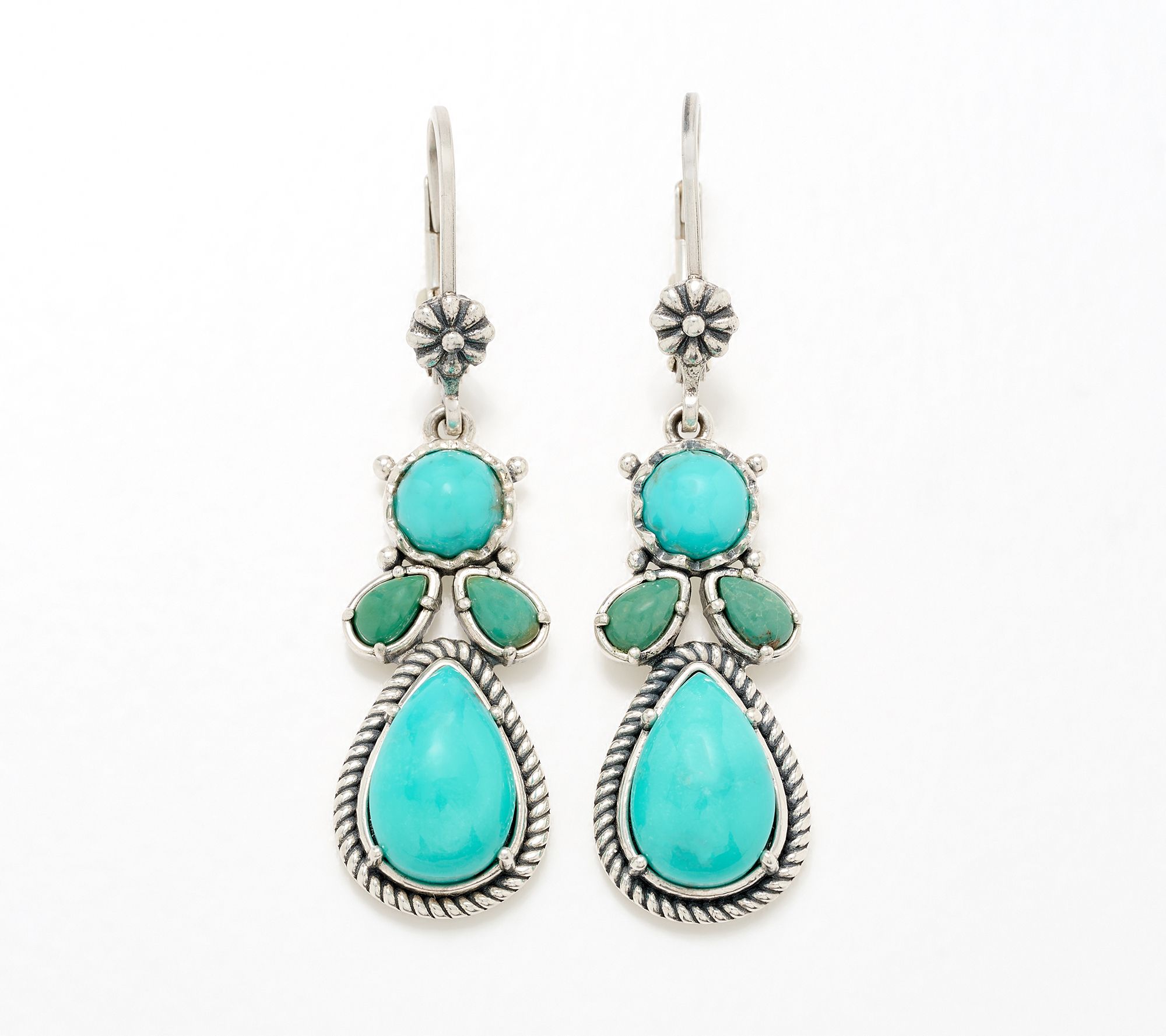 American West Sterling Turquoise Cluster Lever Back Earrings