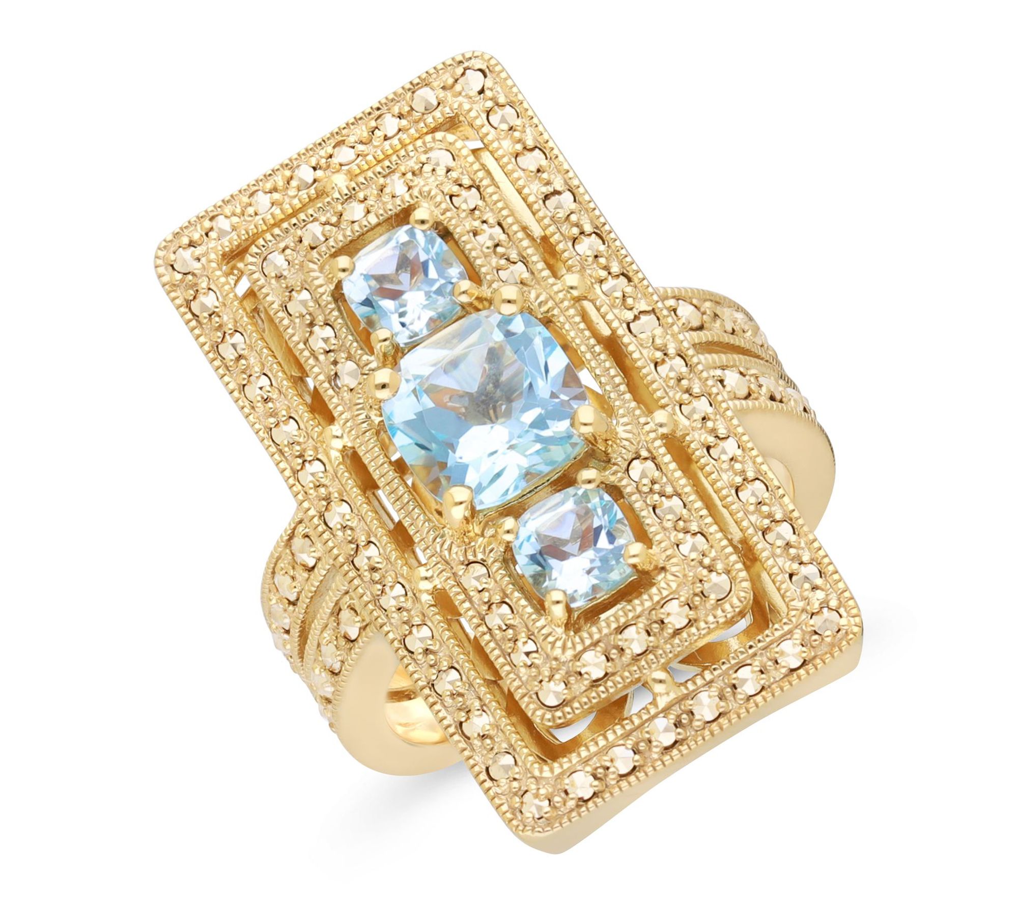 Dallas Prince 14K Clad Chrome Marcasite & Blue Topaz Ring
