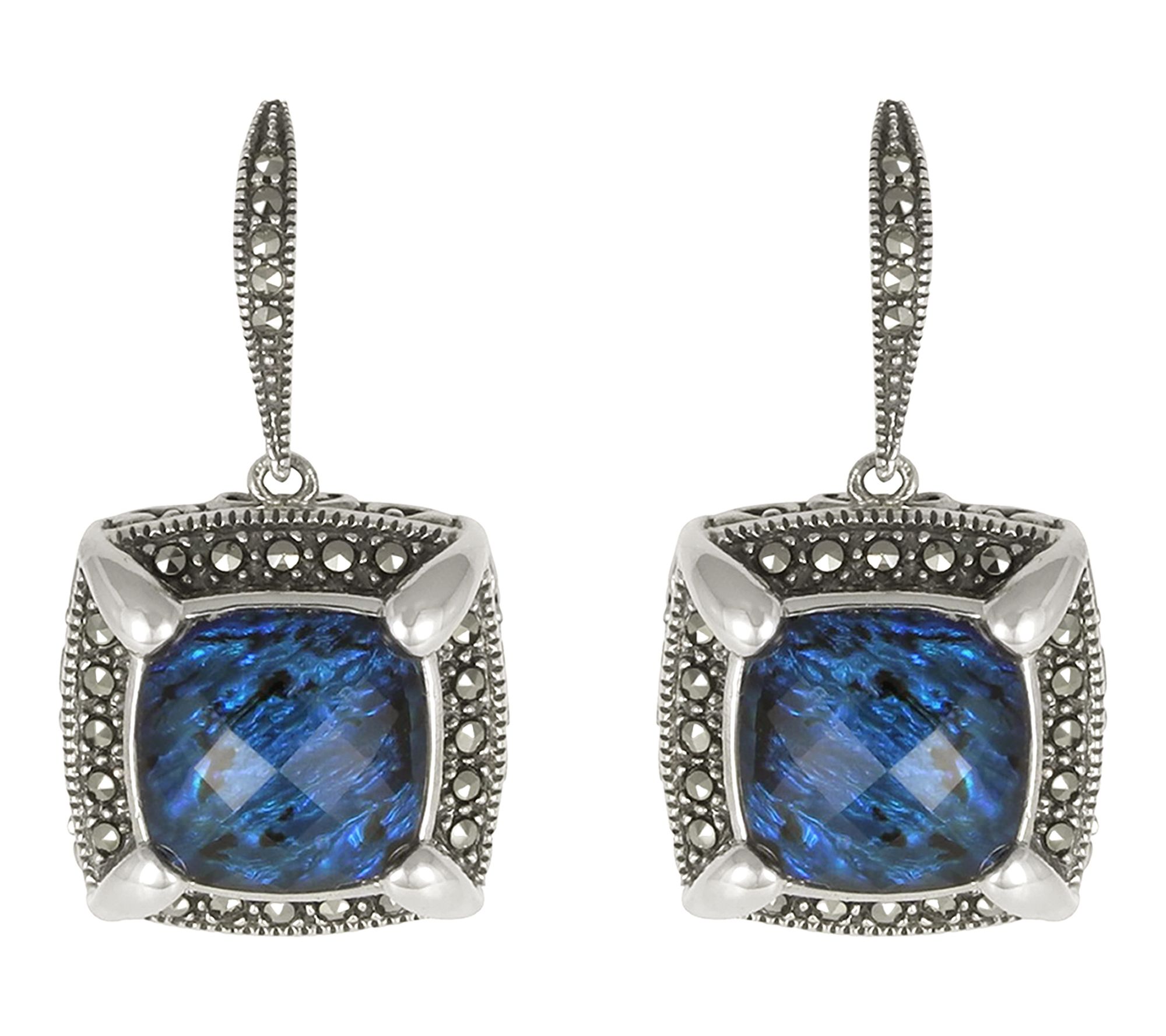 Suspicion Blue Doublet & Marcasite Drop Earrings, Sterling
