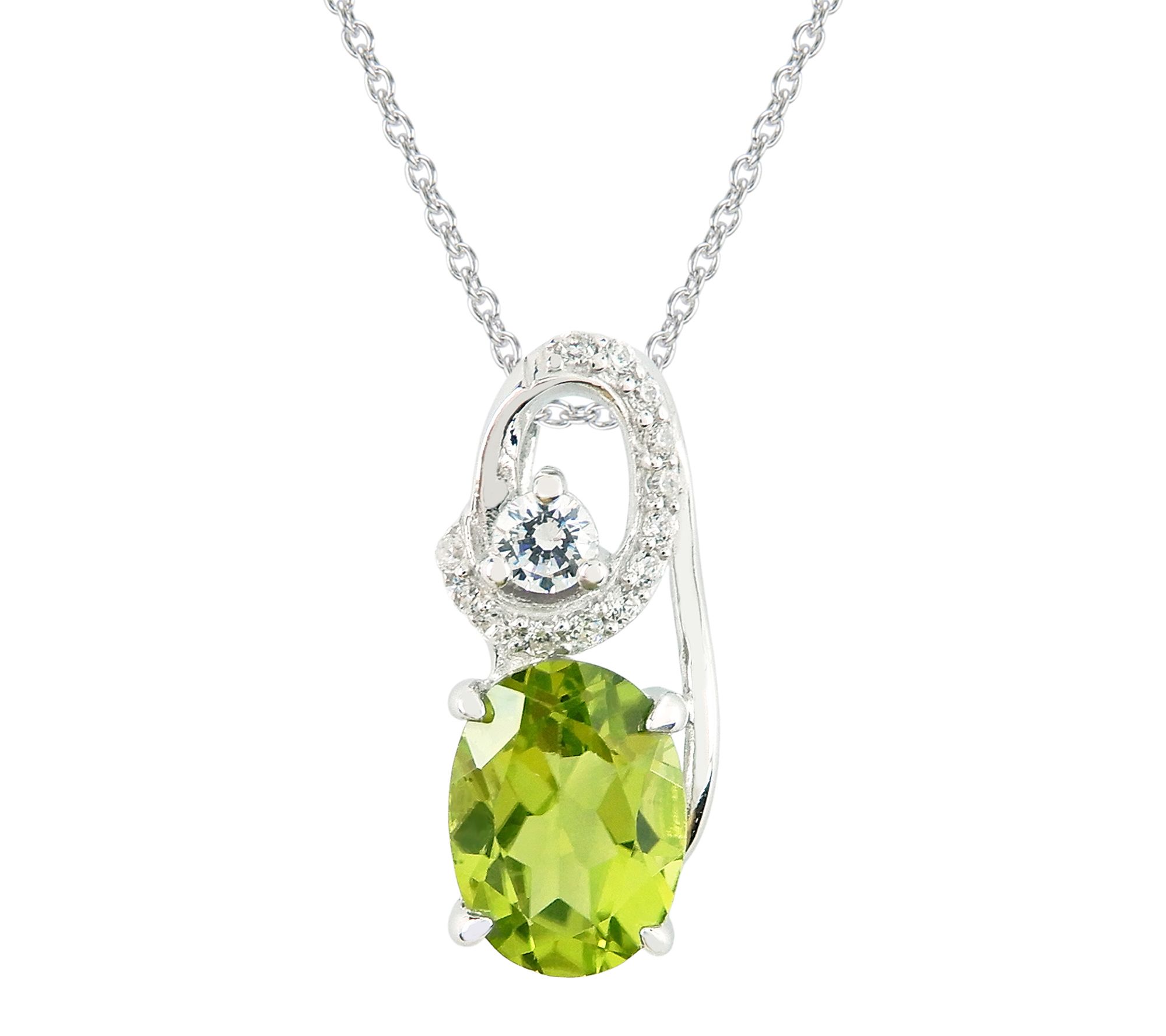Diamonique & Peridot Figural Pendant w/ Chain,Sterling Silver