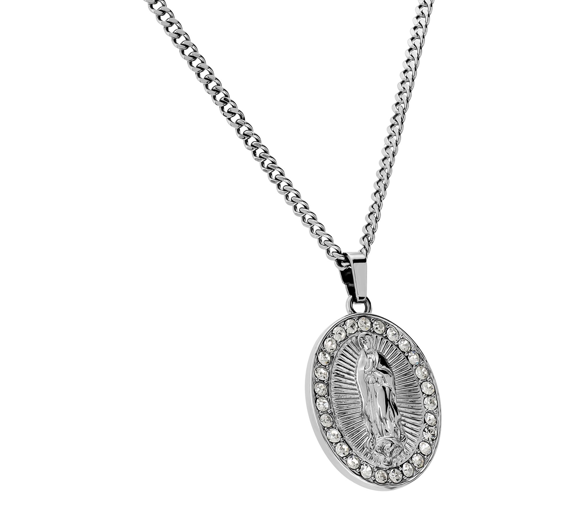 Steel by Design Crystal Saint Marie Religious Pendant Necklace