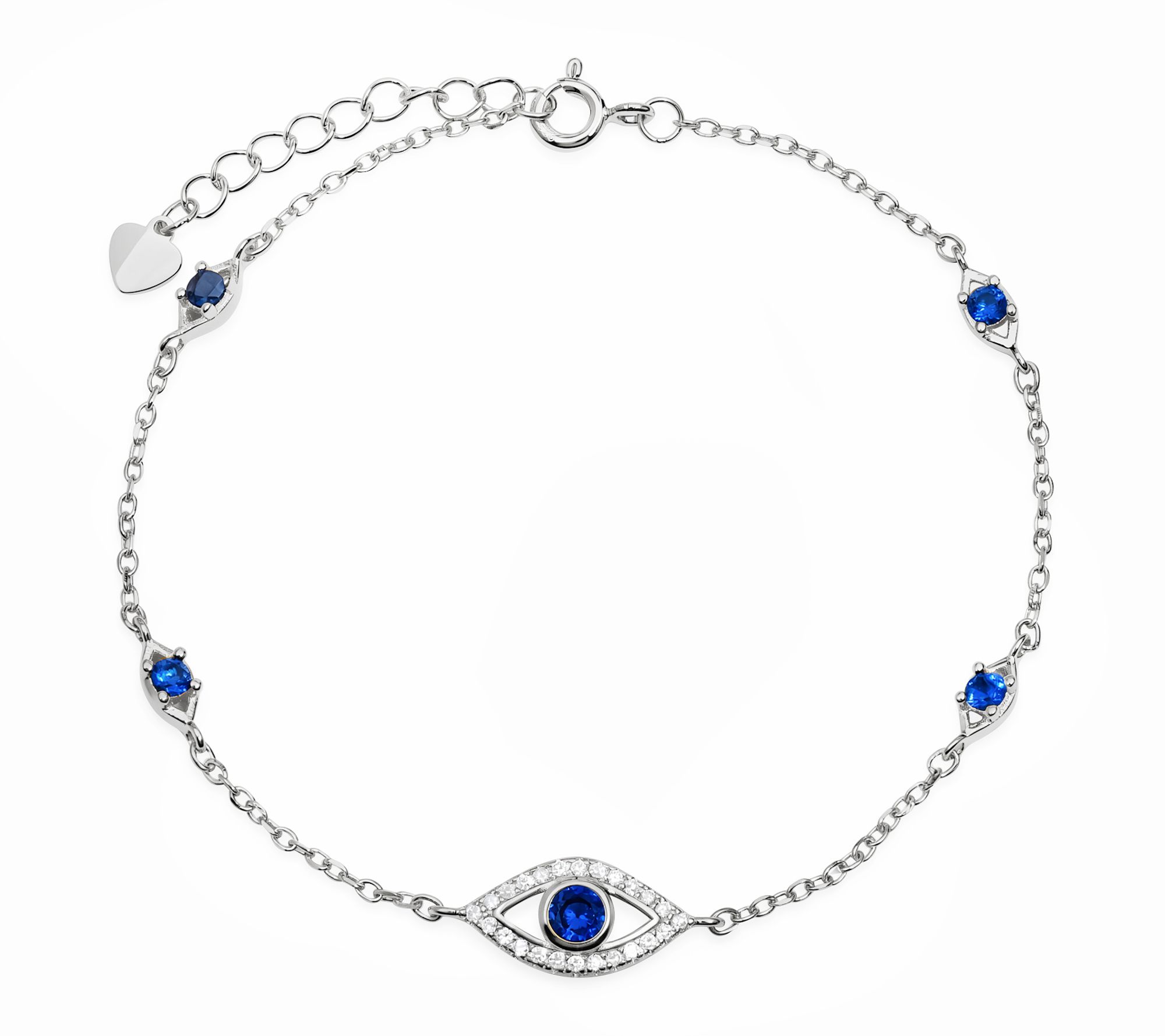 Diamonique Evil Eye Station Bracelet, Sterling Silver