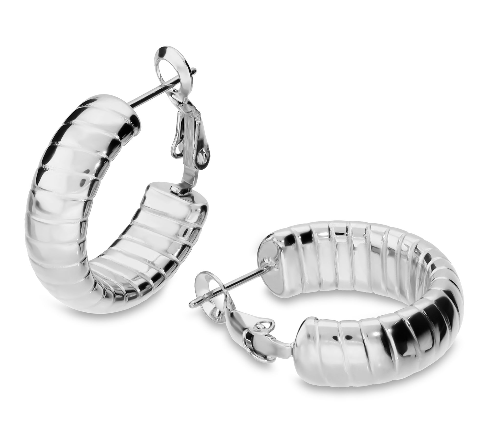 Steel by Design Omega Striped Hoop Earrings