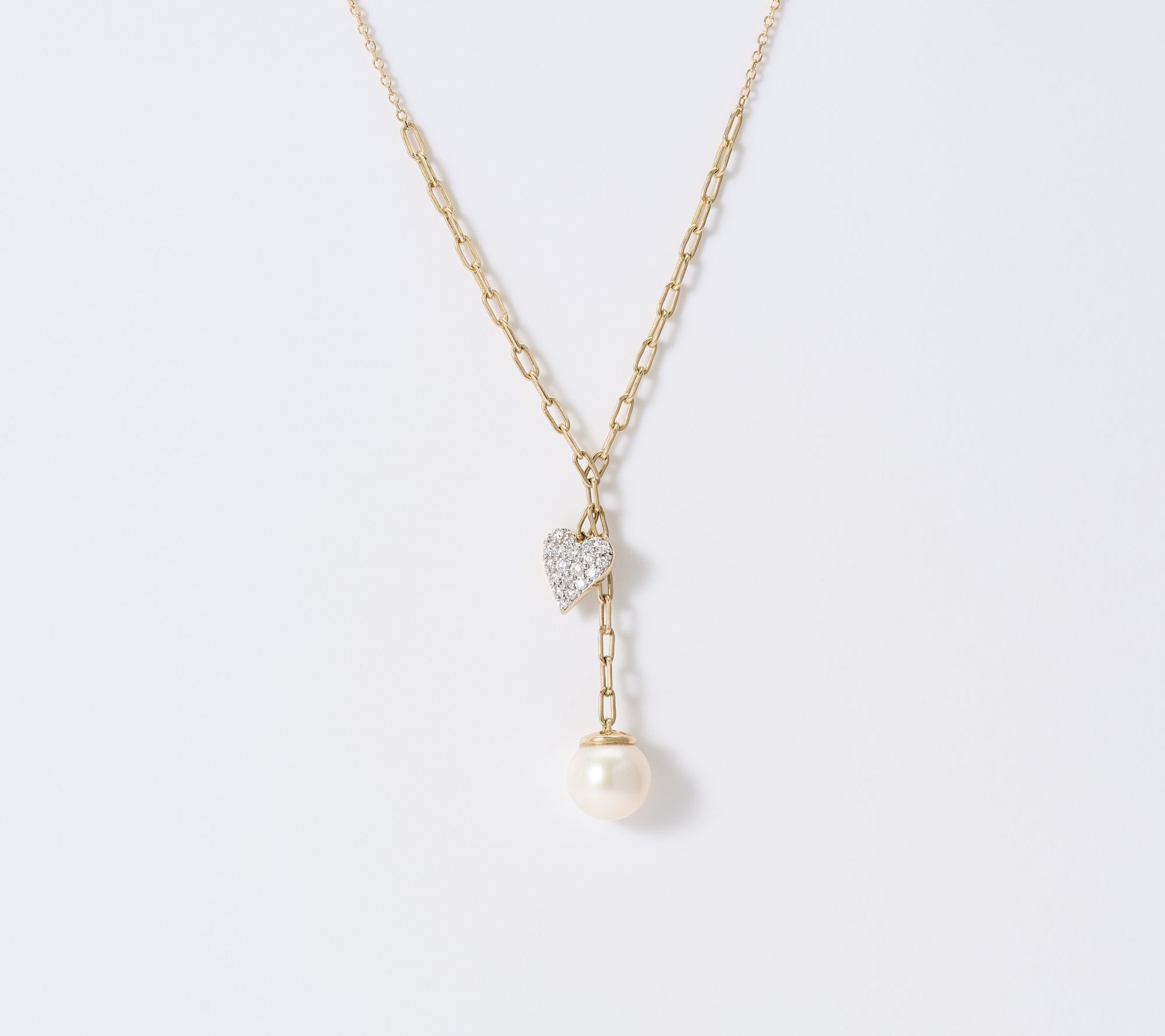 Fire Light Lab Grown Diamonds 0.16 cttw Heart & Pearl Necklace, 14k