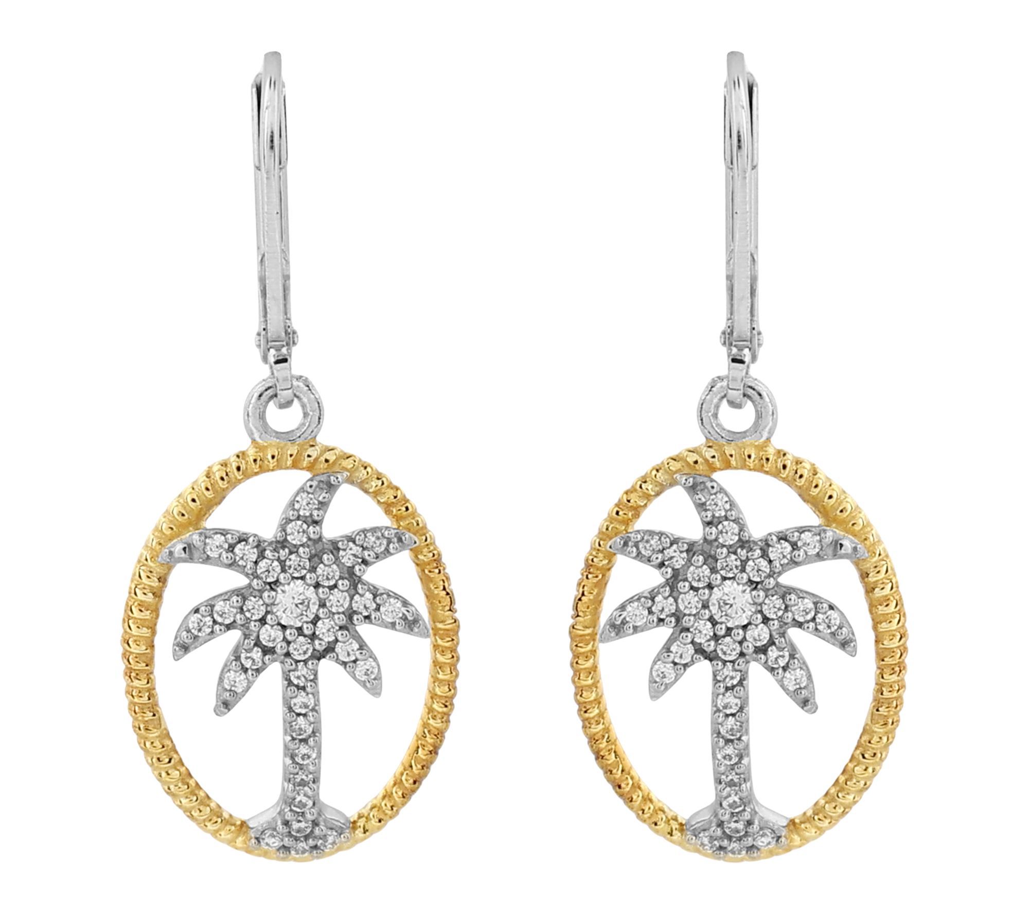 Diamonique Two-Tone Palm Tree Dangle Earrings,Sterling Silver