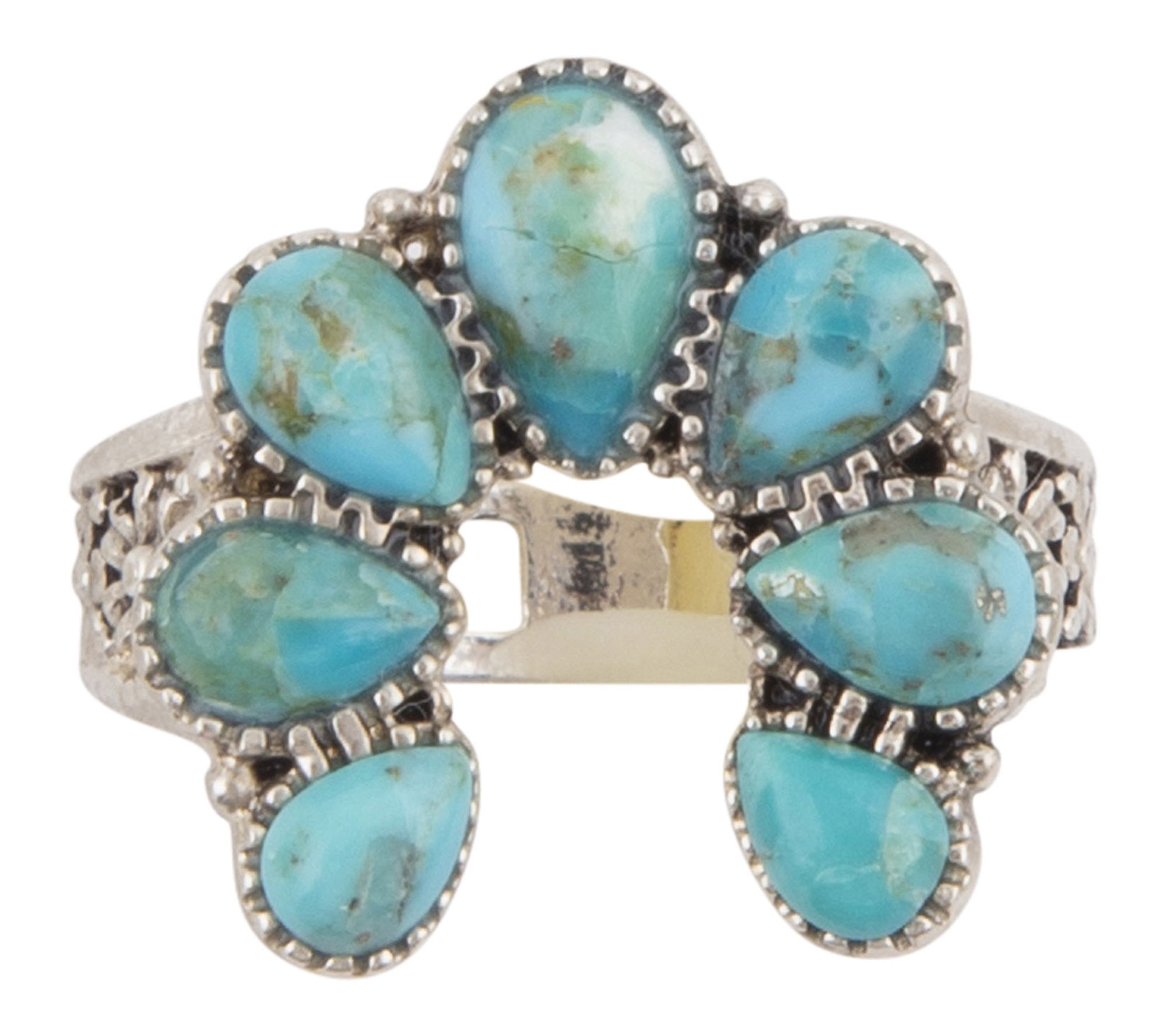 Barse Artisan Crafted Blue Turquoise Floral Ring