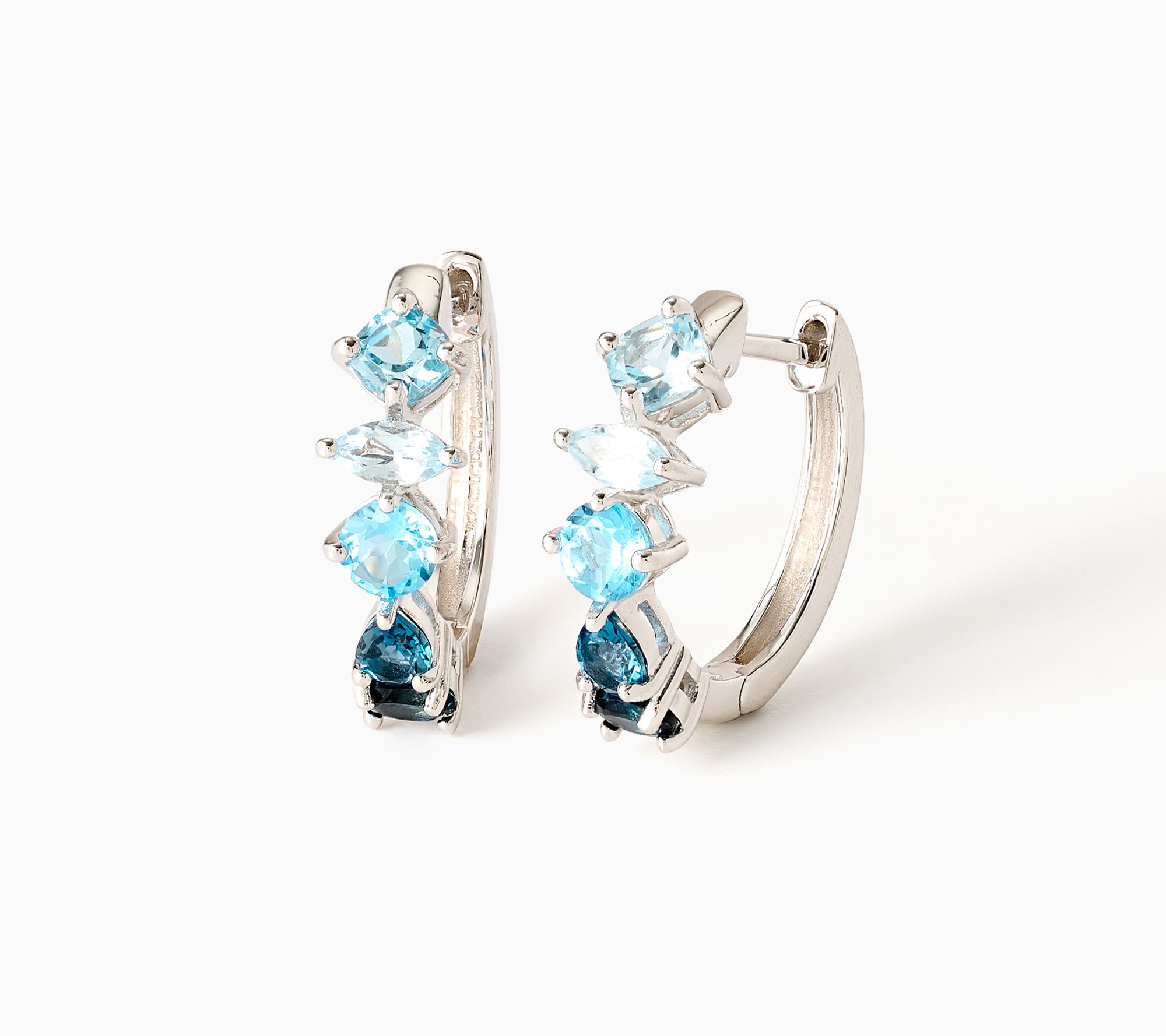 Affinity Gems Multi Shape 5 Stone Gradiant Hoops, Sterling