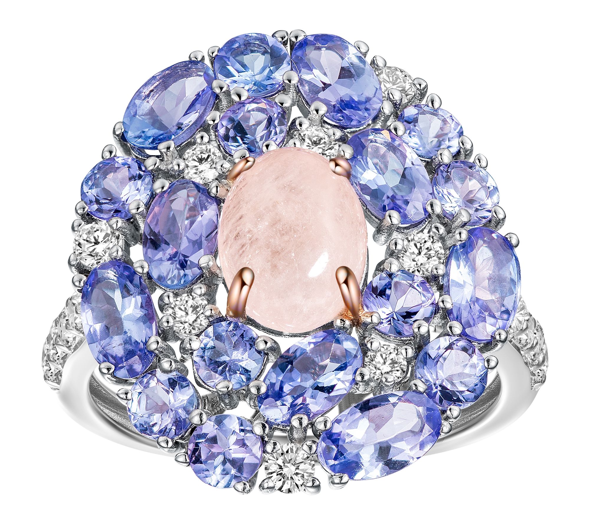 Affinity Gems Cluster Halo Ring, Sterling Silver