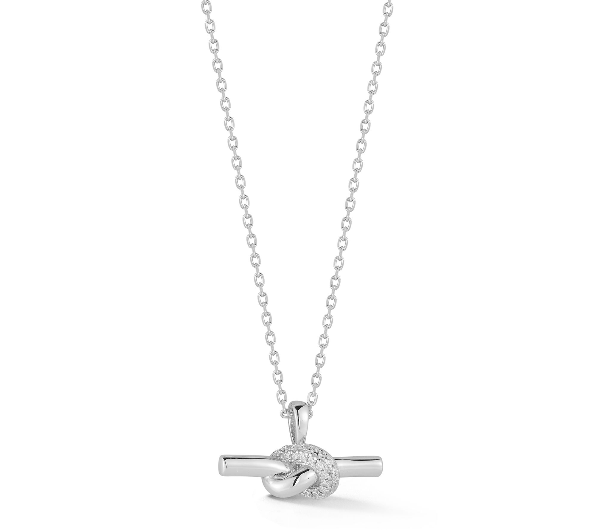 Sterlina Silver Pave Knot Bar Pendant w/ Chain, Sterling