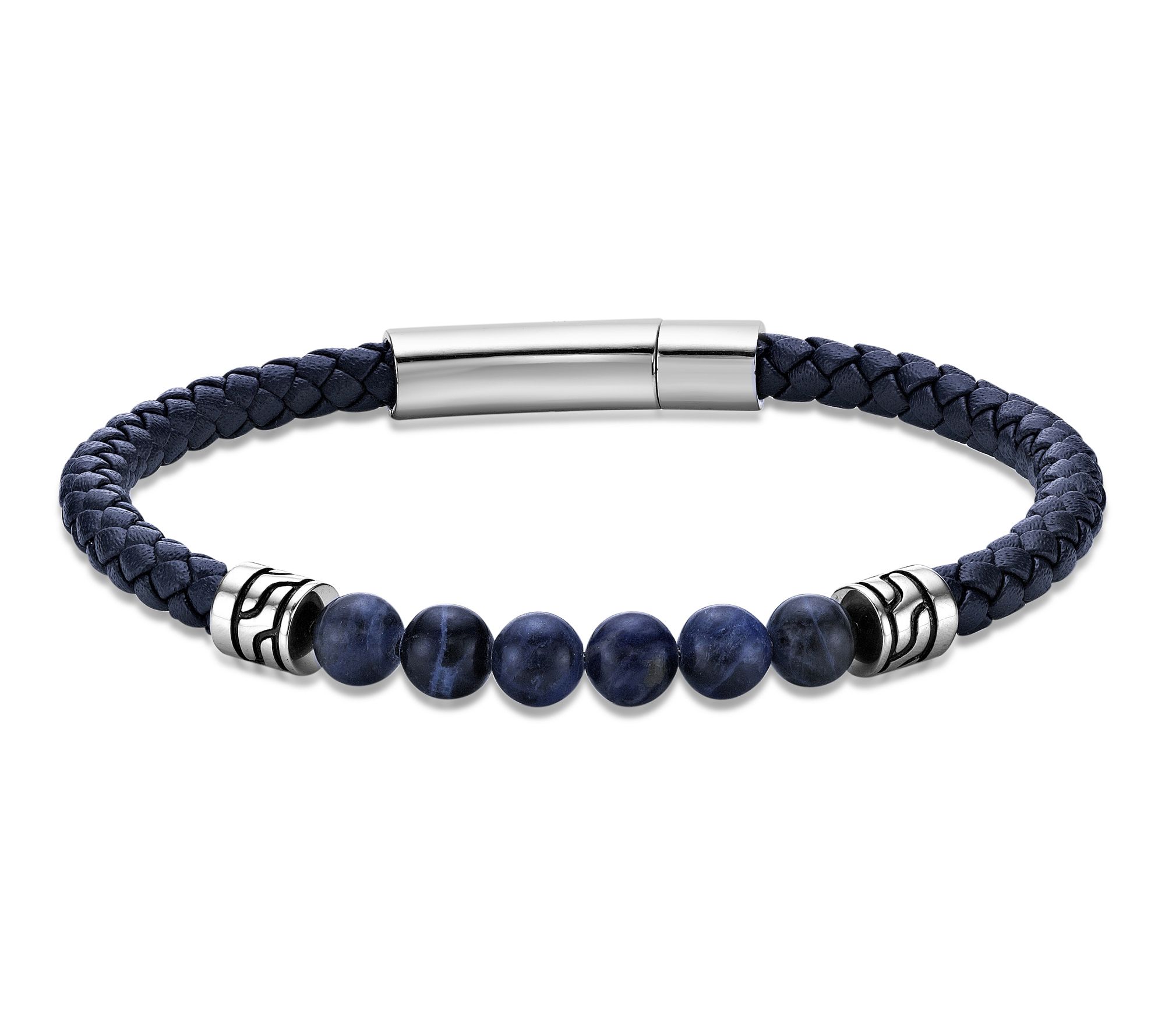 LYNX Men's Stainless Steel and Sodalite Bead Bracelet