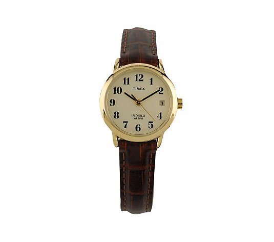 Timex Ladies Easy Reader with Brown Leather Strap & White Dia