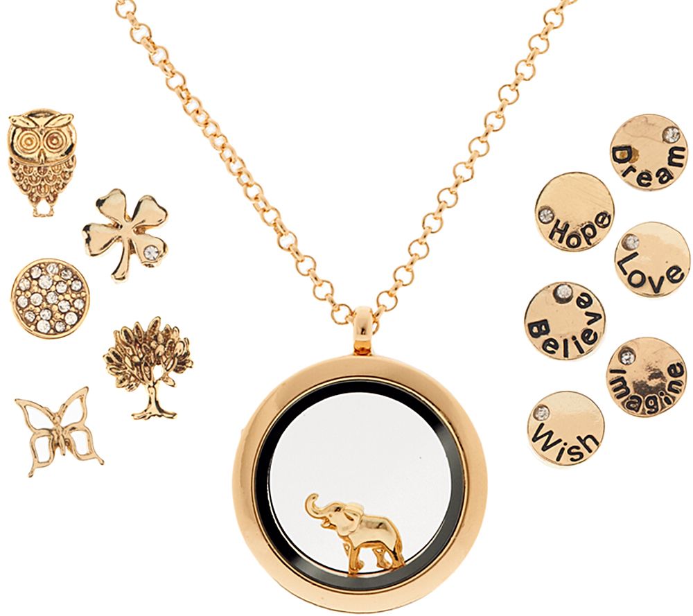 Locket Necklace with Set of 12 Nature Inspired Charms