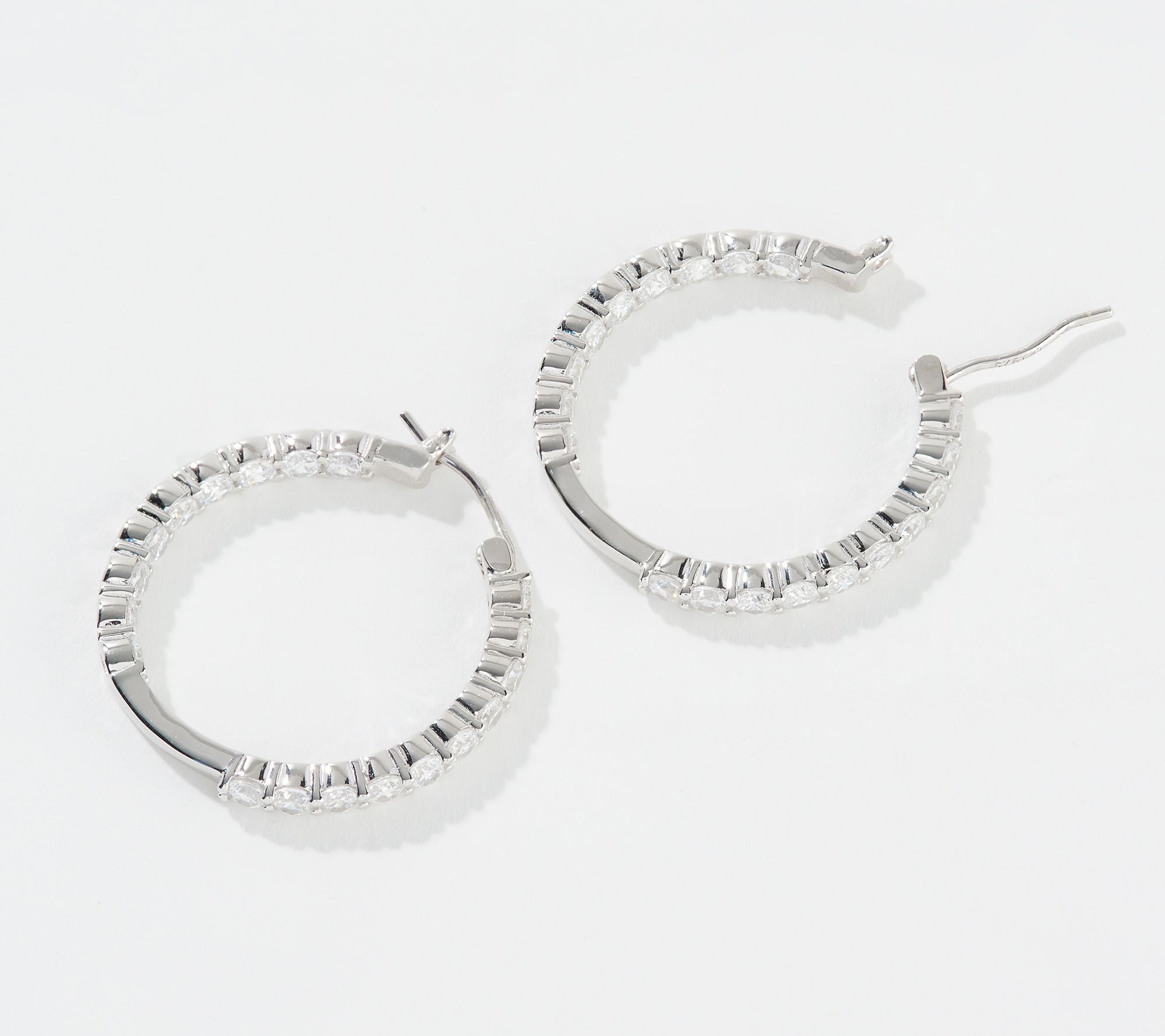 Diamonique Inside Outside Hoop Earrings Sterling Silver Qvc Com