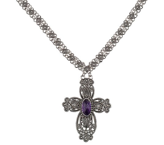 Artisan Crafted Sterling Silver Gemstone Cross Necklace