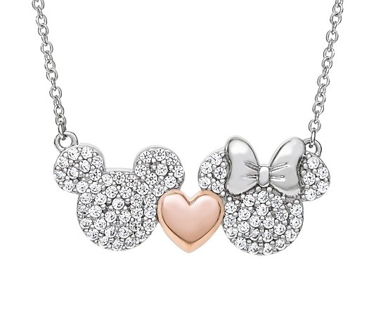 Diamonique Disney Mickey & Minnie Necklace, Ste rling Silver