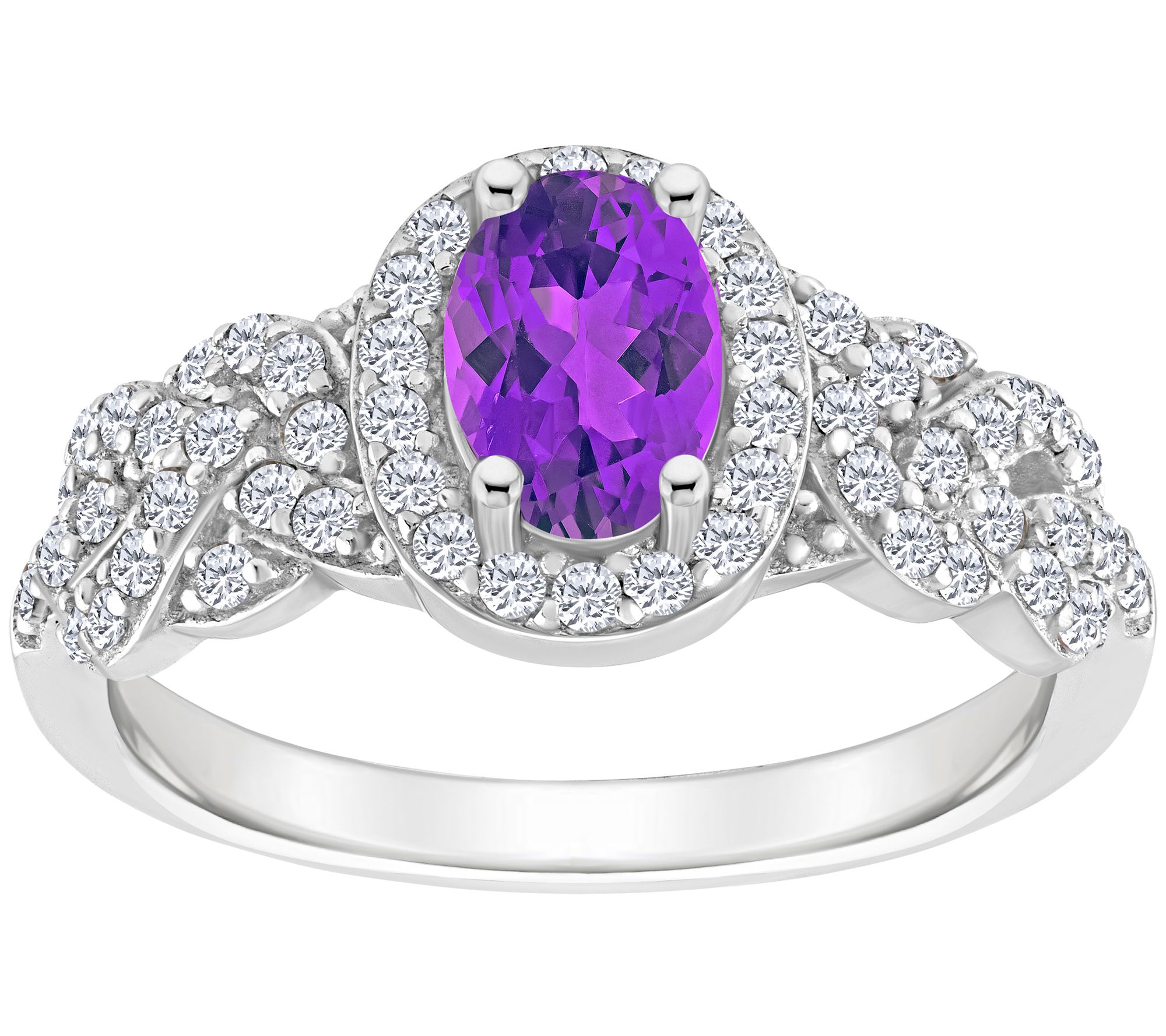 Sterling Silver Oval Gemstone & White Topaz Knot Ring