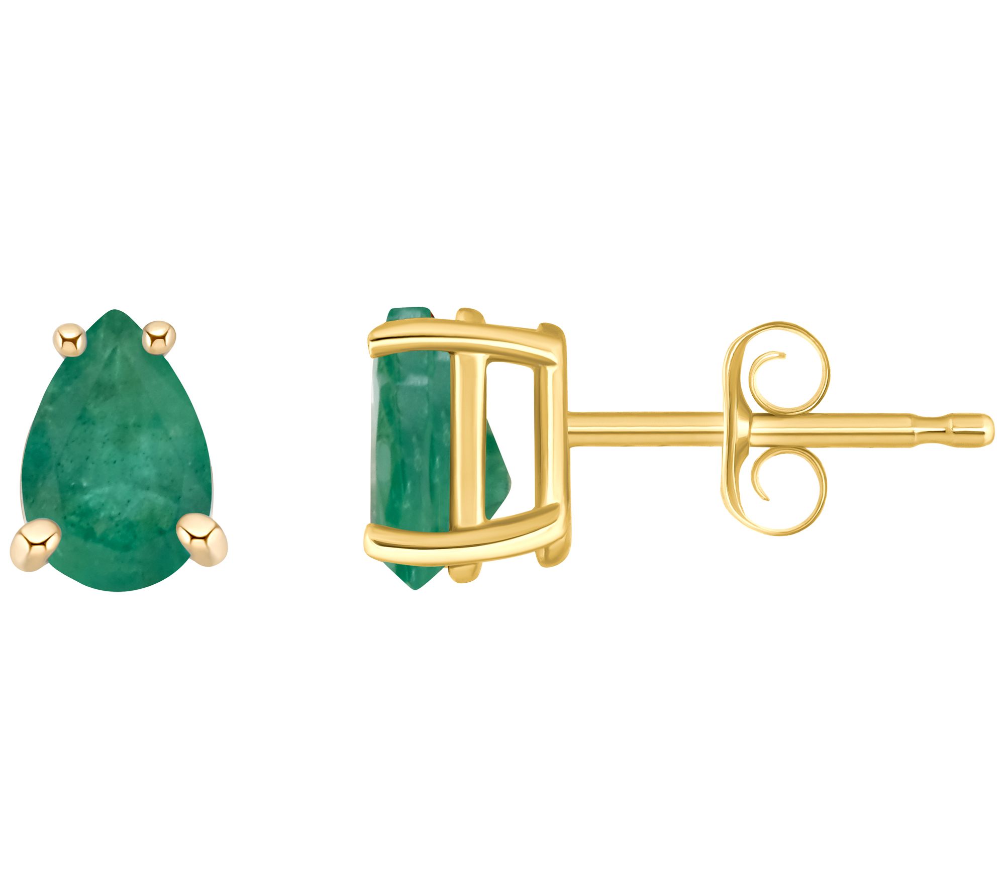 14K Gold Pear-Cut 0.80 cttw Emerald Stud Earrin gs