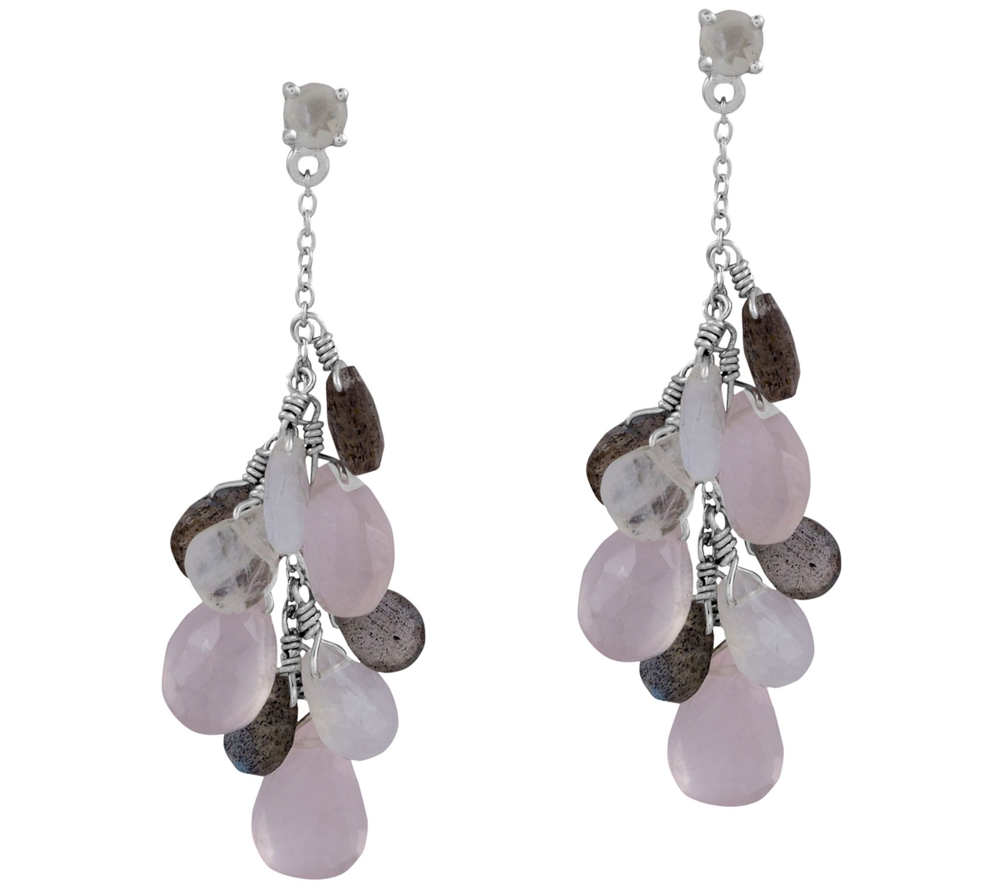 Sterling Pink & Gray Gemstone Drop Earrings