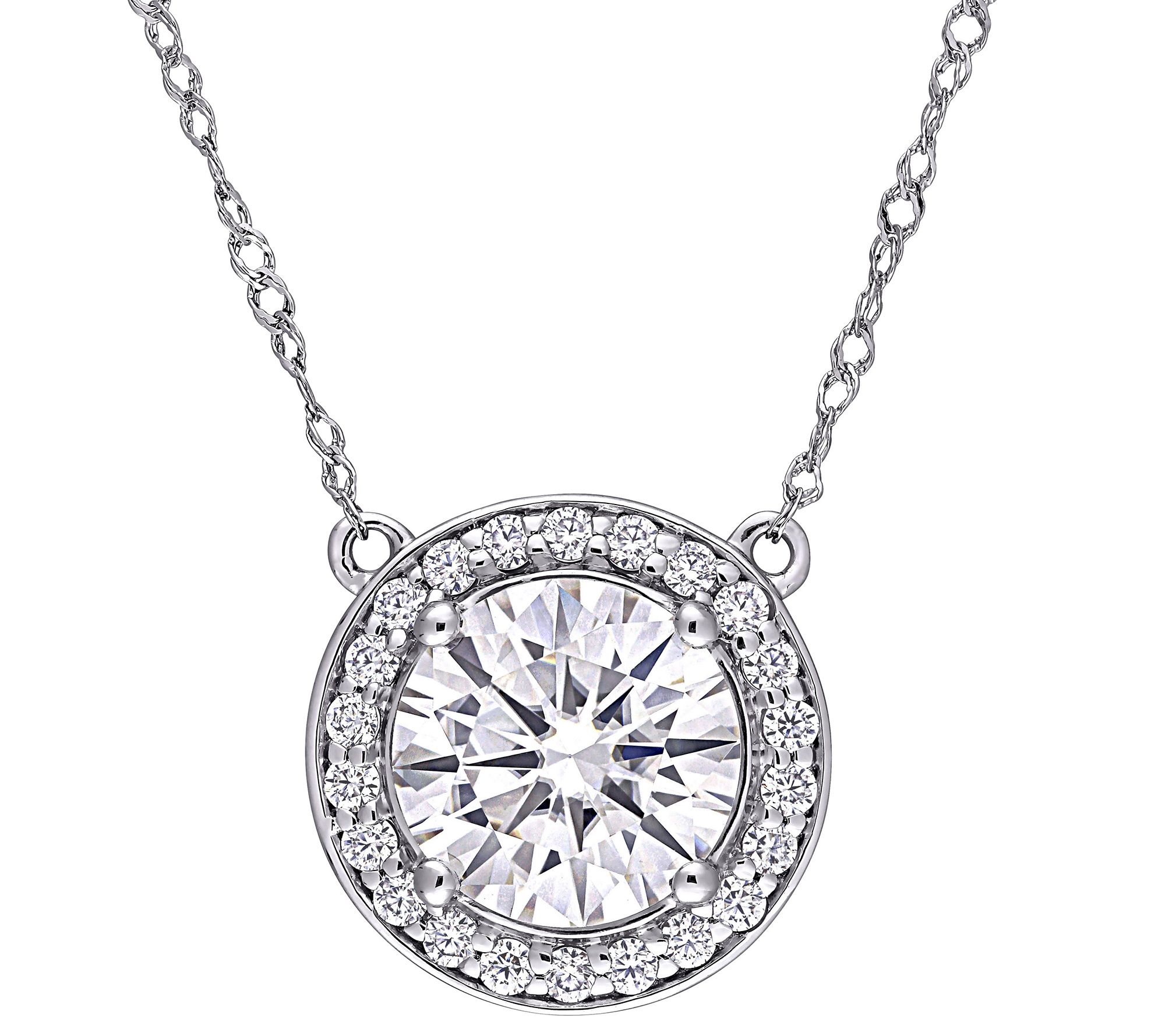 MoissanIce Moissanite 2.05 cttw Halo Necklace,4K Gold