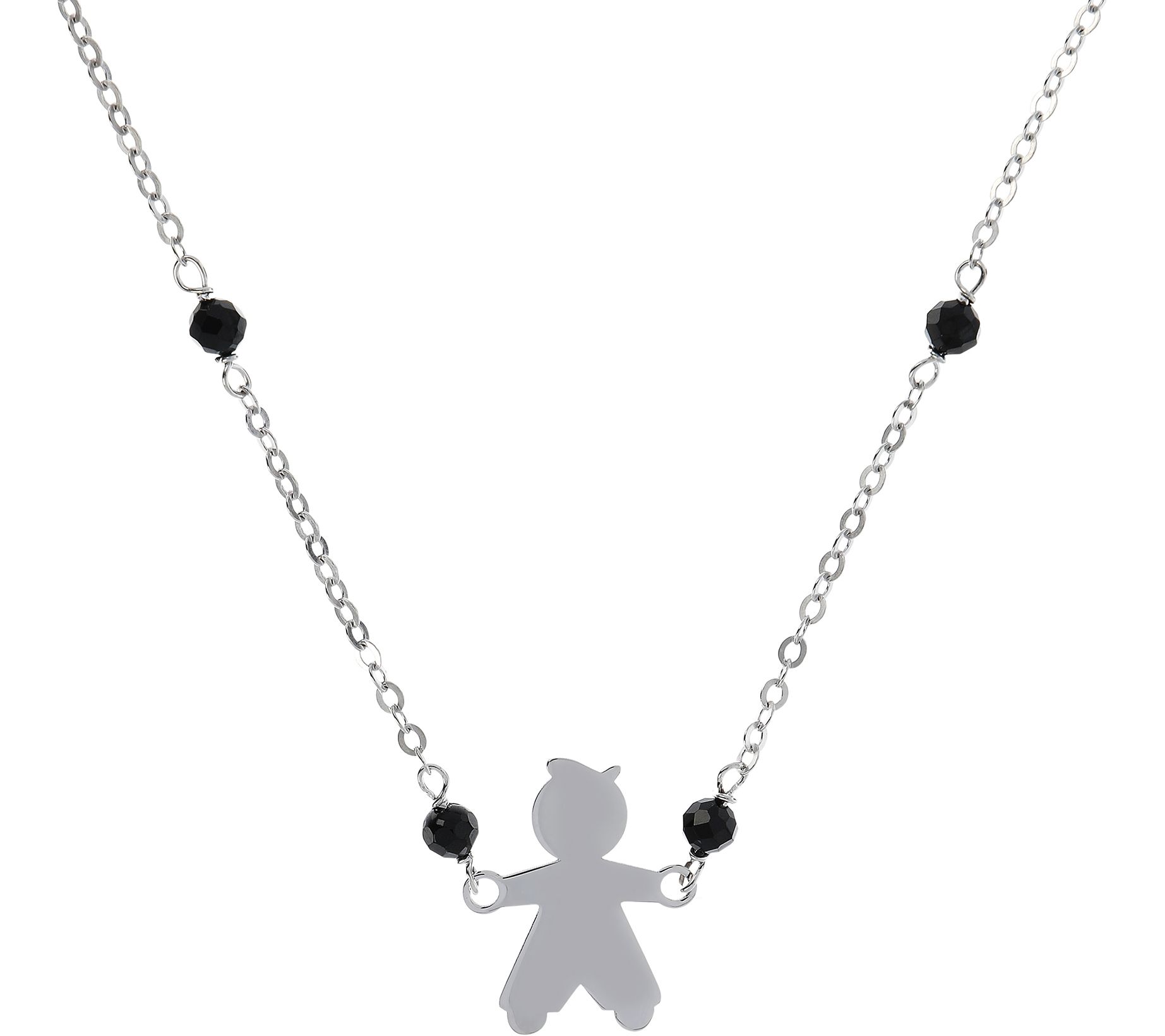 Italian Silver Gemstone Station Necklace w/ Child Motif