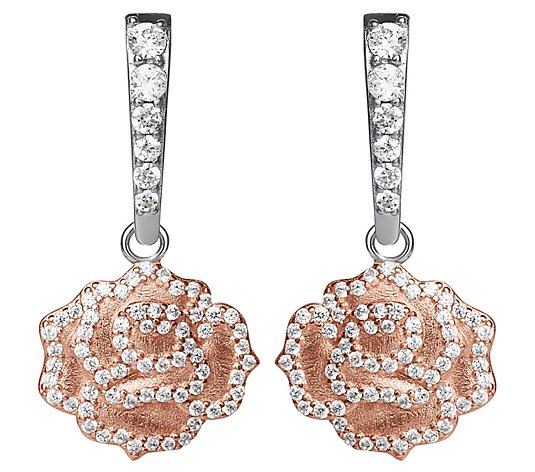 Disney Diamonique Beauty And The Beast Rose Earrings, Sterling