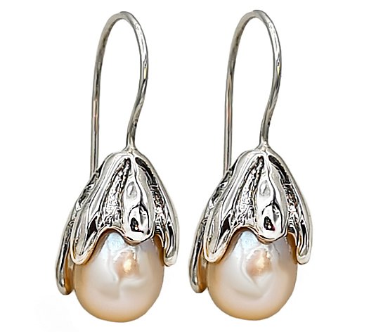 Hagit Cultured Pearl Flower Bud Teardrop Earrings, Sterling