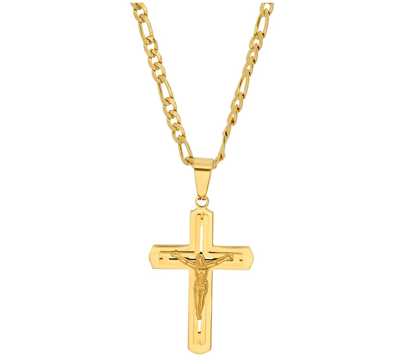 Steel by Design Men's 18K Gold Plated Cross Pendant w/ Chain - QVC.com